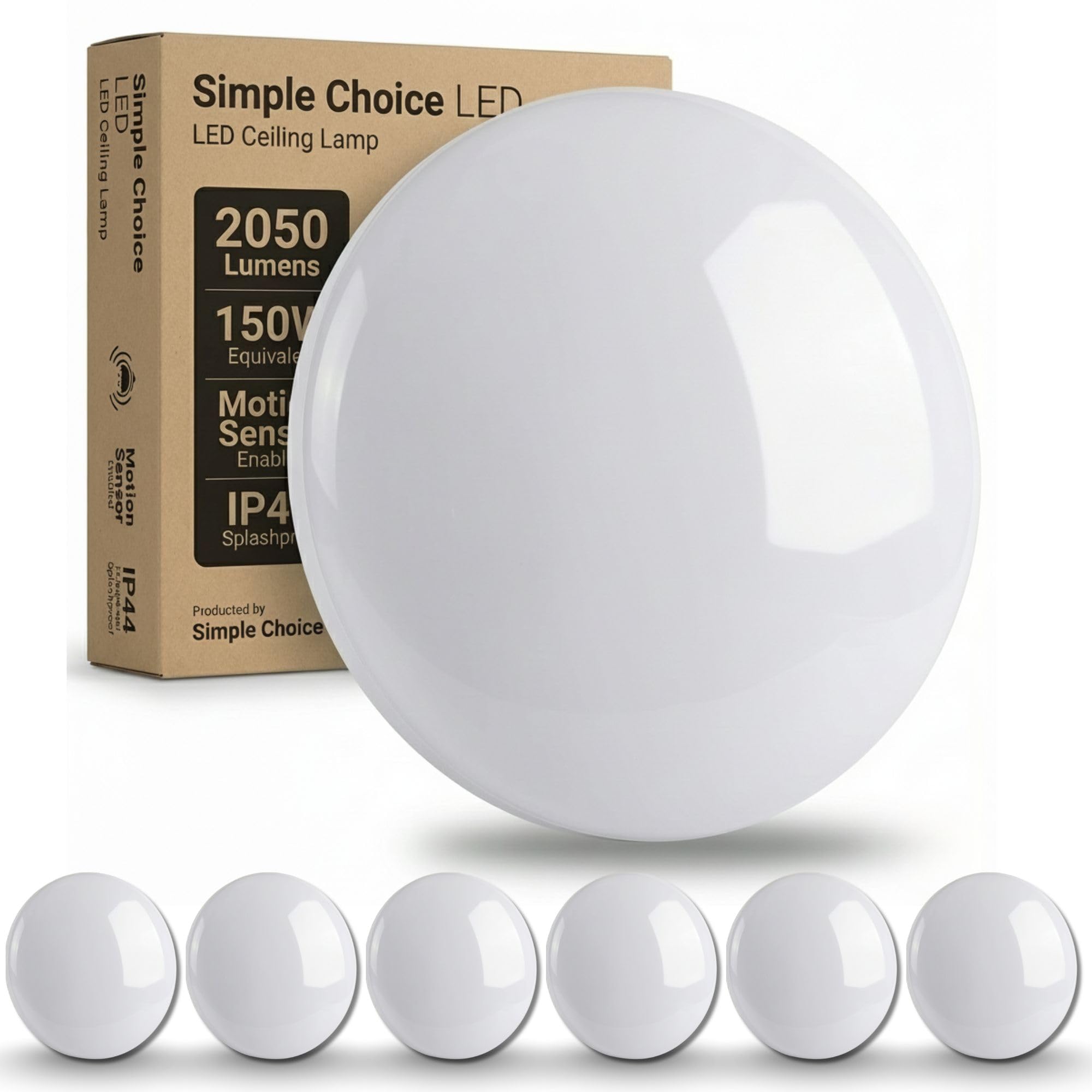 Simple Choice LED Ceiling Lamp- Light Warm and Neutral White- 2050LM,150W Equivalent 24W,Ø 36cm with Motion Sensor for Living Room Bedroom Kitchen Bathroom Hallway Office (6PCS)