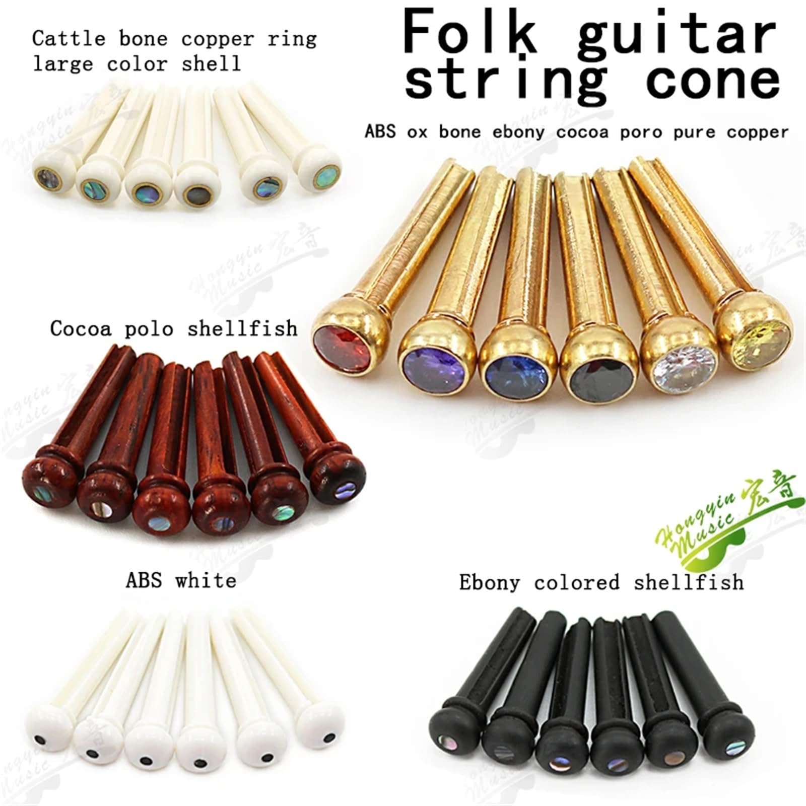 18 piroli per ponte per chitarra acustica, in legno di cobolo ebano, ottone | Migliora il tono e sustain con piroli in ebano, cocobolo e ottone per chitarra acustica. (Verde)