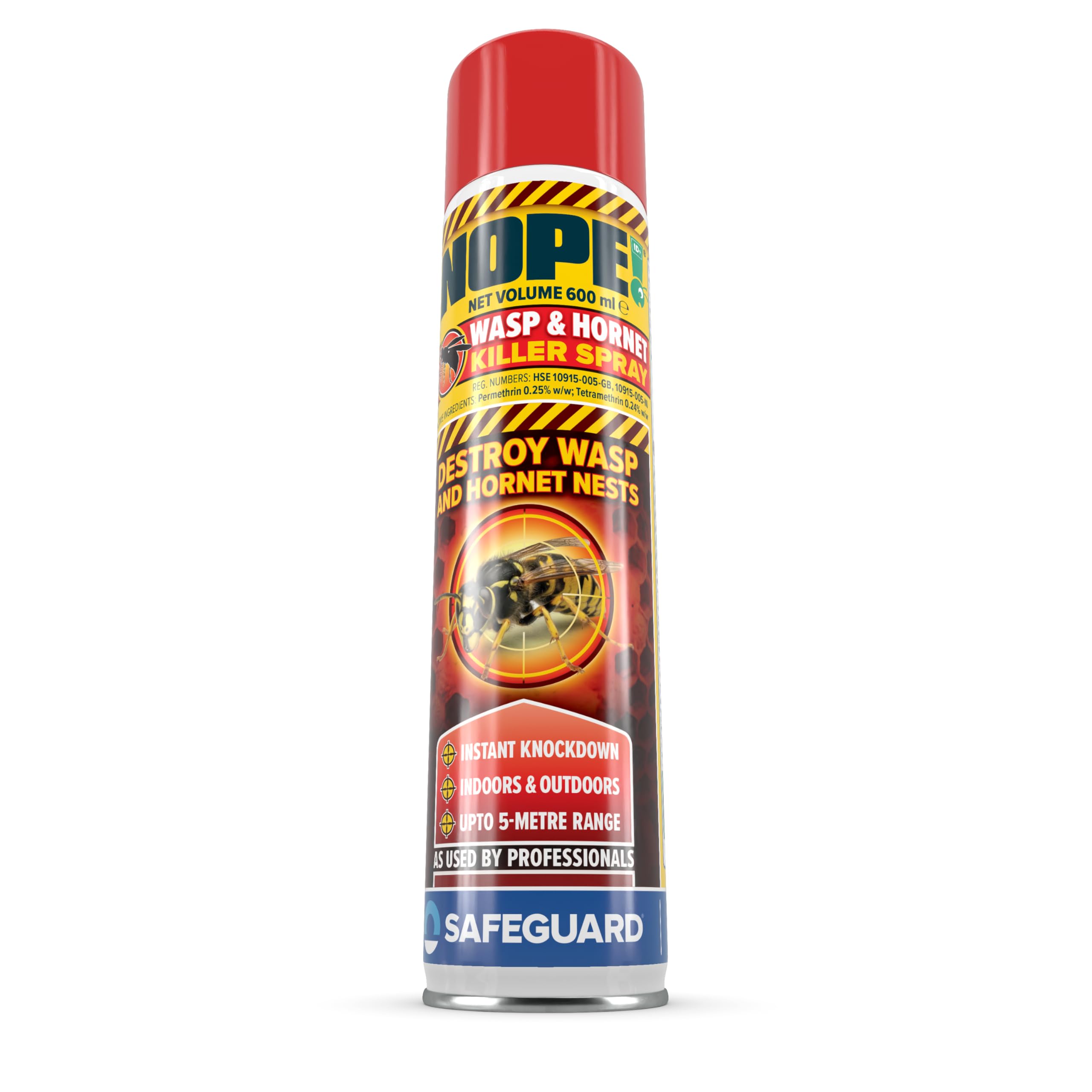 NOPE! Wasp Nest Killer Spray (600ml) | 5m Power Spray Wasp and Hornet Killer for Indoor & Outdoor Use | Instant Knockdown | Non-Foaming, Easy Clean-Up