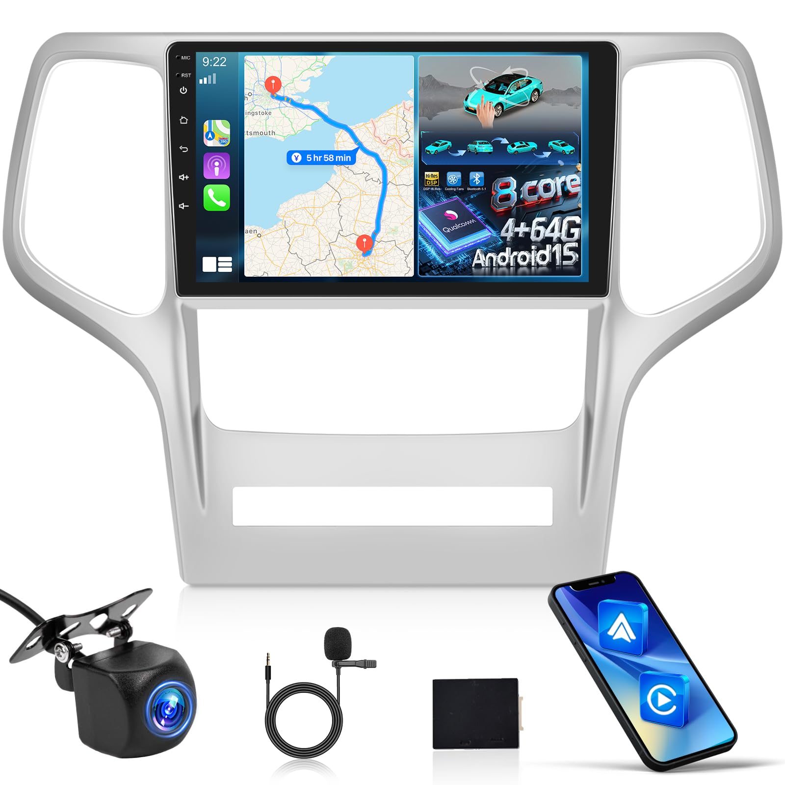Photo 1 of NHOPEEW [8 Core 4+64G] Android Radio for Jeep Grand Cherokee 2008-2013: 9 inch IPS Touchscreen Carplay Stereo - 3D Car Model, Cooling Fan, 5G/WiFi, DSP Hi-Res, Custom UI Design + AHD Backup Camera
