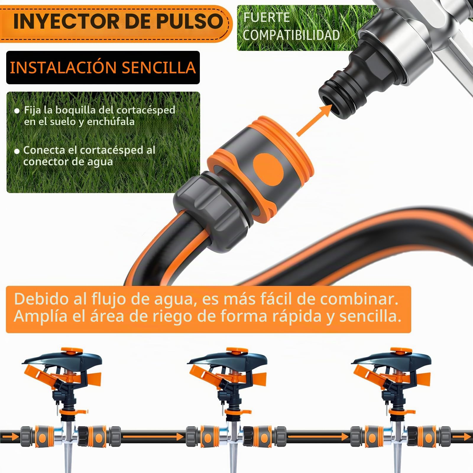 2 Pcs Aspersores de Riego Cesped Giratorio, dellyy Riego Jardin, Aspersores Tejado, Riego por Pulso, Aspersor Sectorial 3/4, Jardin Sectorial para Plantas Flores Verduras