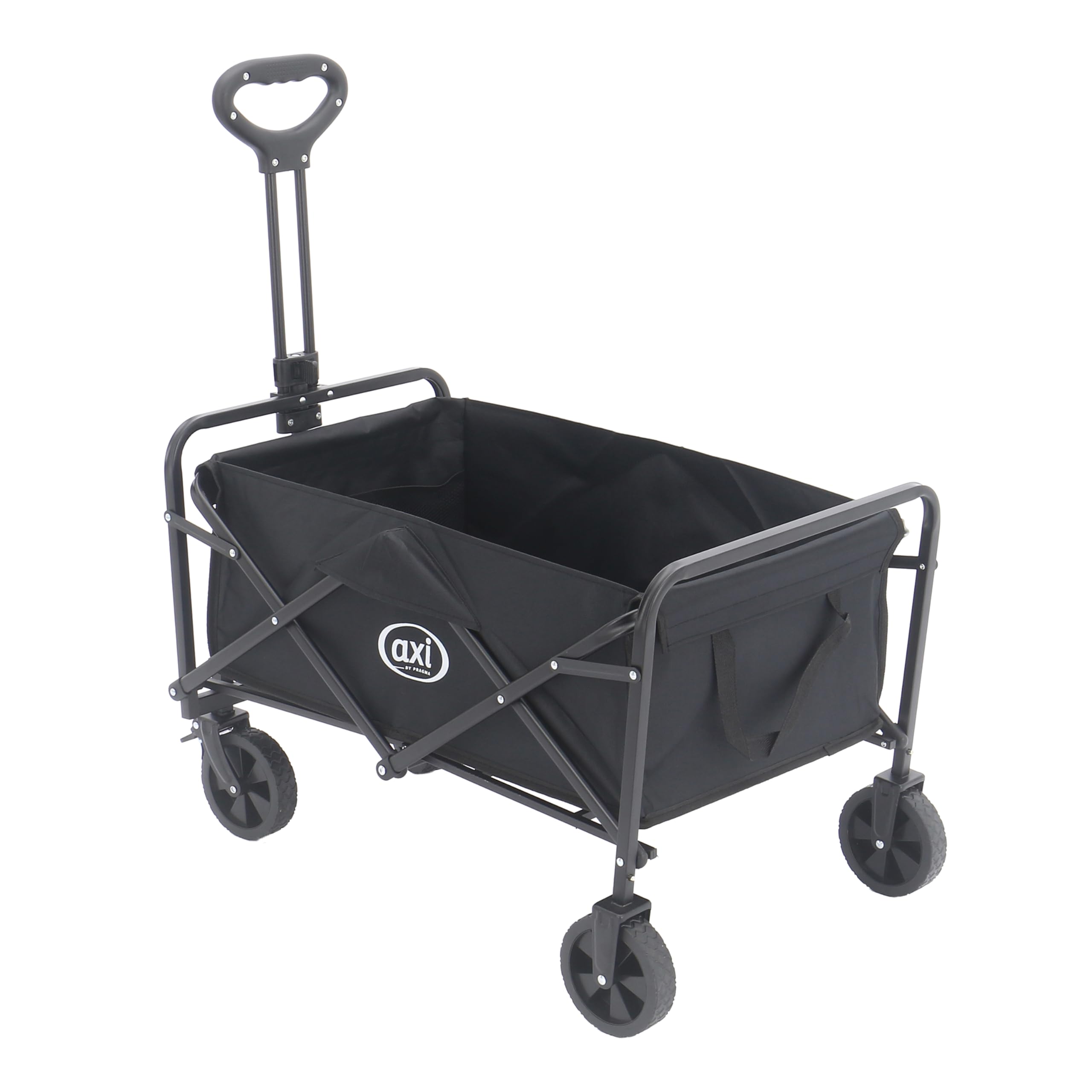 AXI SB120 Faltbarer Bollerwagen in Schwarz | Handwagen Klappbar/Faltbar mit Hülle, Innentasche & Getränkehalter - PP Gummireifen | Kapazität: 60 l