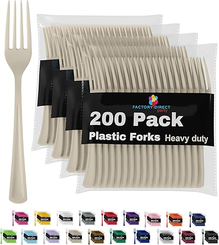 Miniatura 22 de Party Solids Tenedores de plástico negro, 200 piezas, tenedores negros, utensilios desechables, juego de cubiertos de plástico resistente, juegos de