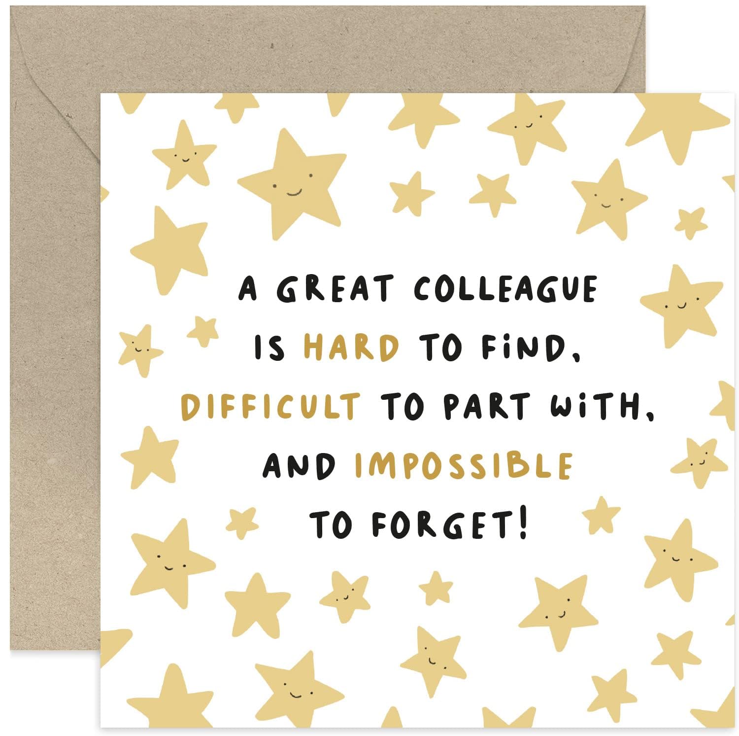 Old English Co. Fun Stars Leaving Card for Colleague - 'Impossible To Forget' Leaving Card for Him or Her from Team - Heartfelt Good Luck Retirement Card for Colleague | Blank Inside with Envelope