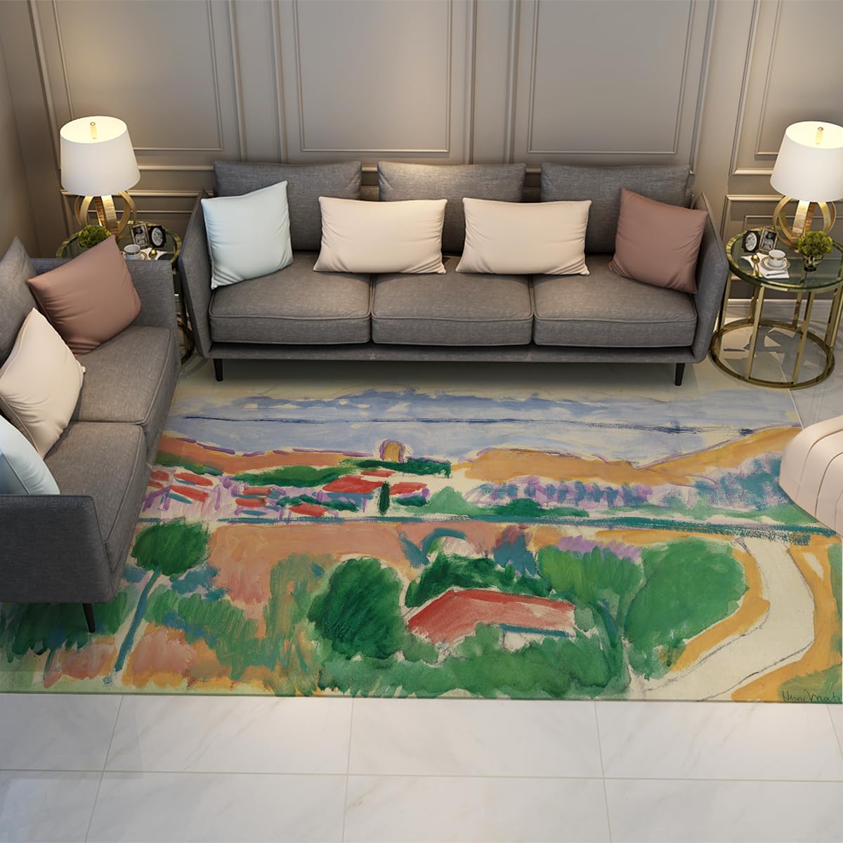 Tapis 80x150cm Henri Matisse paysage aquarelle lavable salon