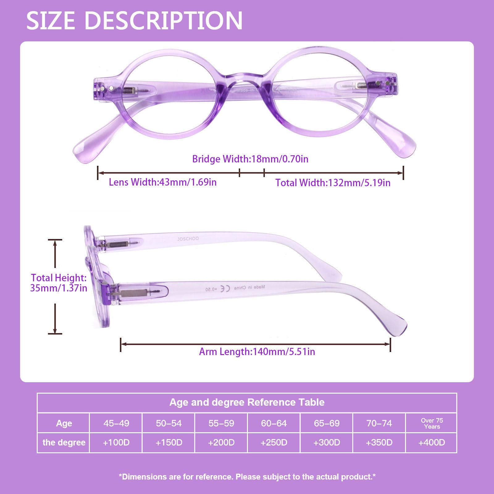 JOSCHOO 5er-Pack Lesebrille, rund, Retro, Mini-Lesebrille, klein, bequem für Damen und Herren (5 Mix Clour-5, 2,5)