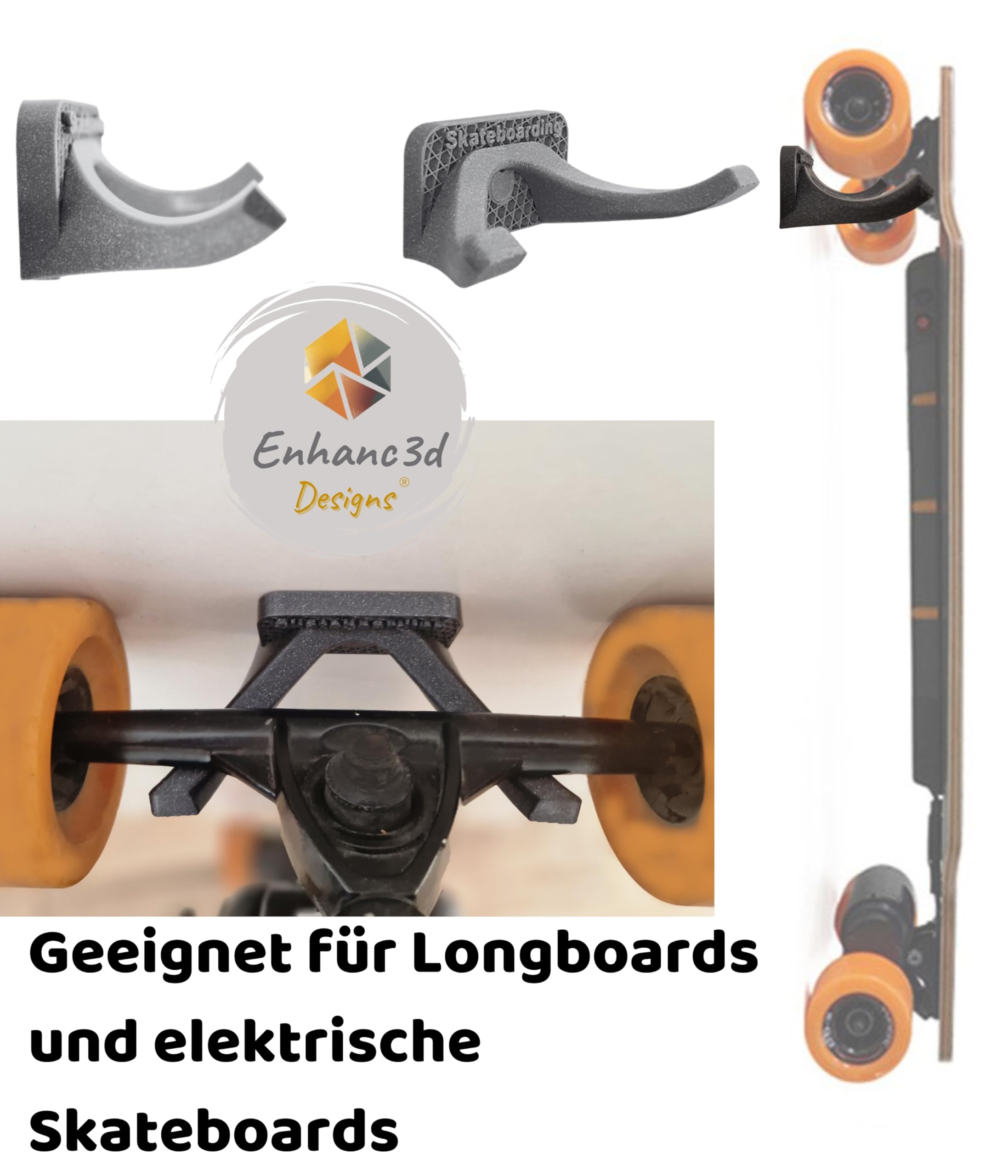 Skateboard Wandhalterung mit modernem Design, zum Aufhängen Ihres Skateboards, Surfskates oder Longboards.