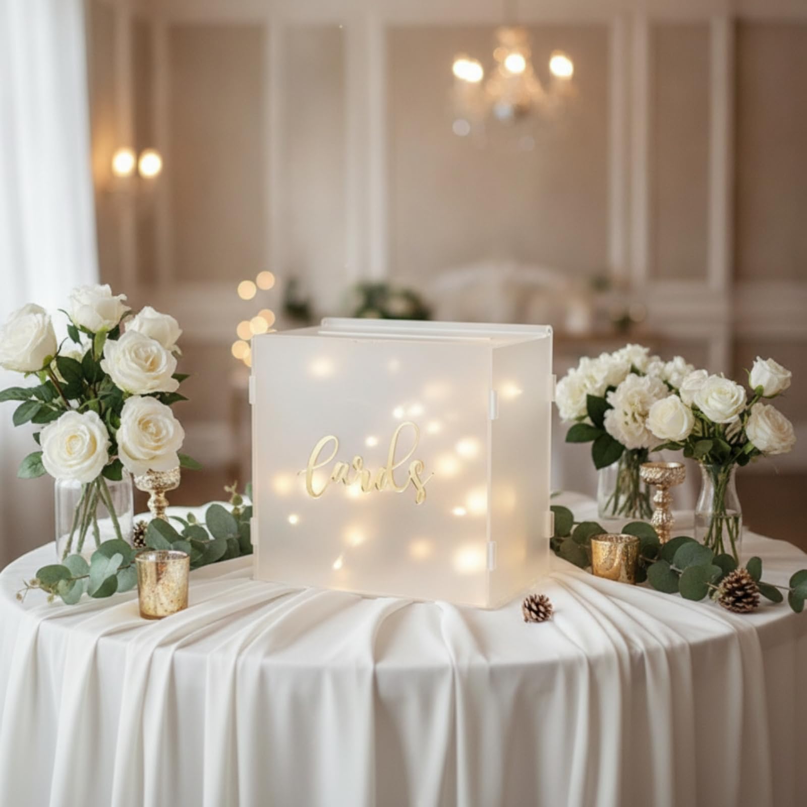 perfk Contenedor de Tarjetas de Boda Caja Centro de Mesa Buzón con Ranura Acrílico y Fácil de Montar Acabado Limpio Mantiene Sobres, Caja De Tarjetas De Boda KP1-Pequeña