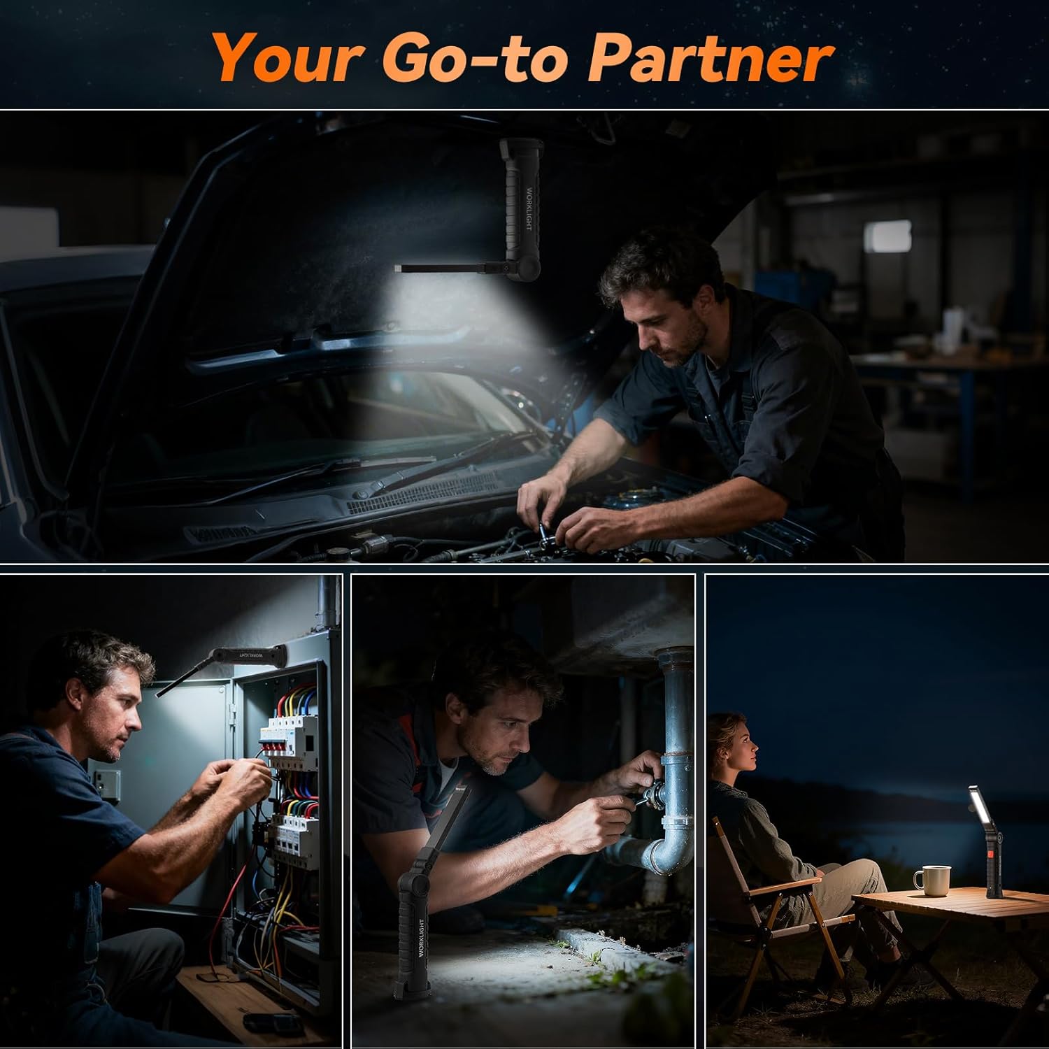 Magnetic Work Light 6Pack, Rechargeable Work Light with 360° Rotation, 5 Mode Mechanic Light, Compact Rechargeable Flashlight with Hook for Car Repairing, Emergency, Valentines Day Tool Gifts for Him - Image 7