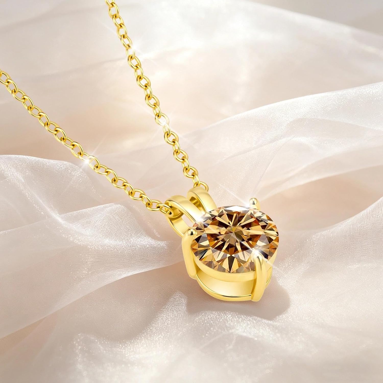 Elegant Classic Round Moissanite Solitaire Necklace for Women, 1ct/2ct VVS1, 14K Gold Plated, Hypoallergenic, Adjustable 40-45cm Chain, Anti-Tarnish Gift image 5