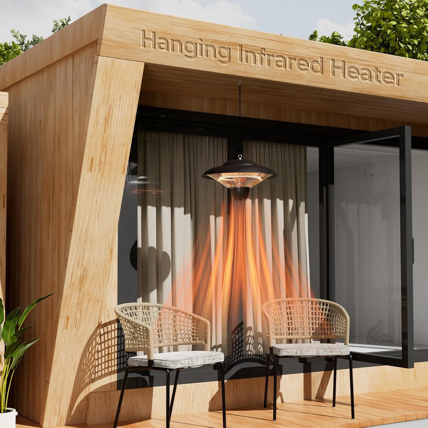 Decken Heizstrahler 1500W Infrarot Terrasse und Balkon Heizung 3 Sekunden Schnellheizung 360 Grad Wärme IP34 Wetterfest Leise Mit Verstellbarer Kette terrasse wärmelampe outdoor indoor camping heizung