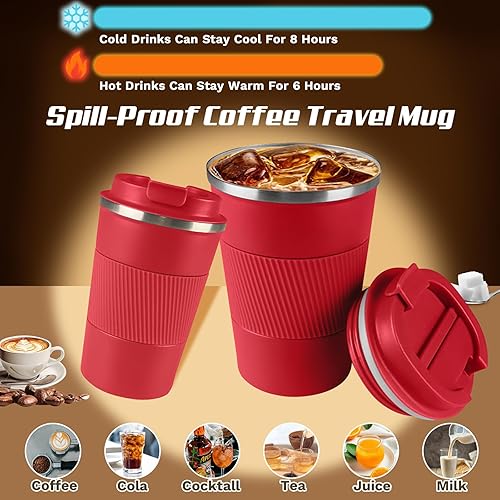 Miniatura 2 de Taza de café de viaje de acero inoxidable con aislamiento al vacío, taza de café reutilizable a prueba de fugas con tapa, mantiene las bebidas