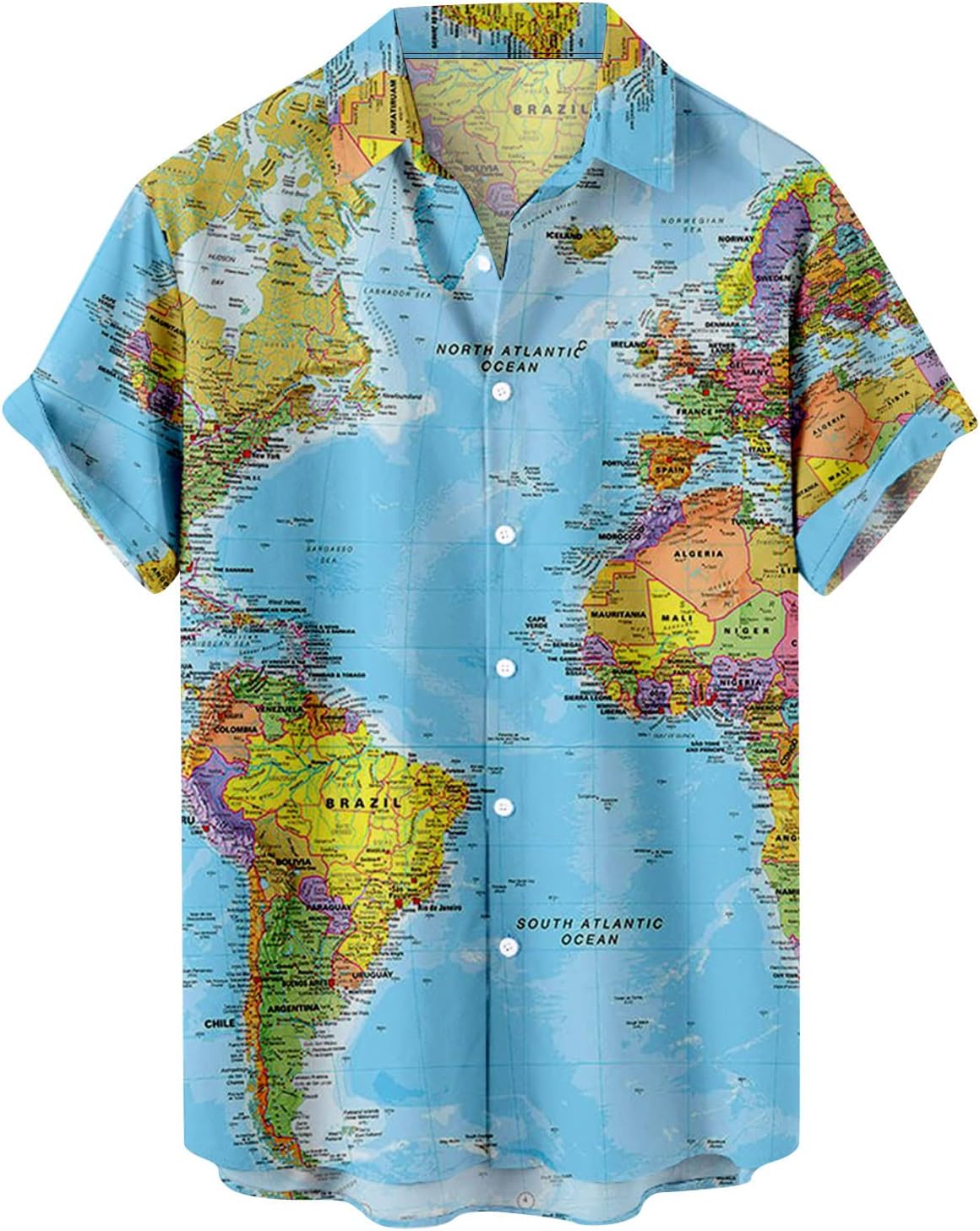 Funny Hawaiian Shirts for Men Fashion World Map Print Shirt Mens Button Down Summer Shirts Stylish T-Shirts