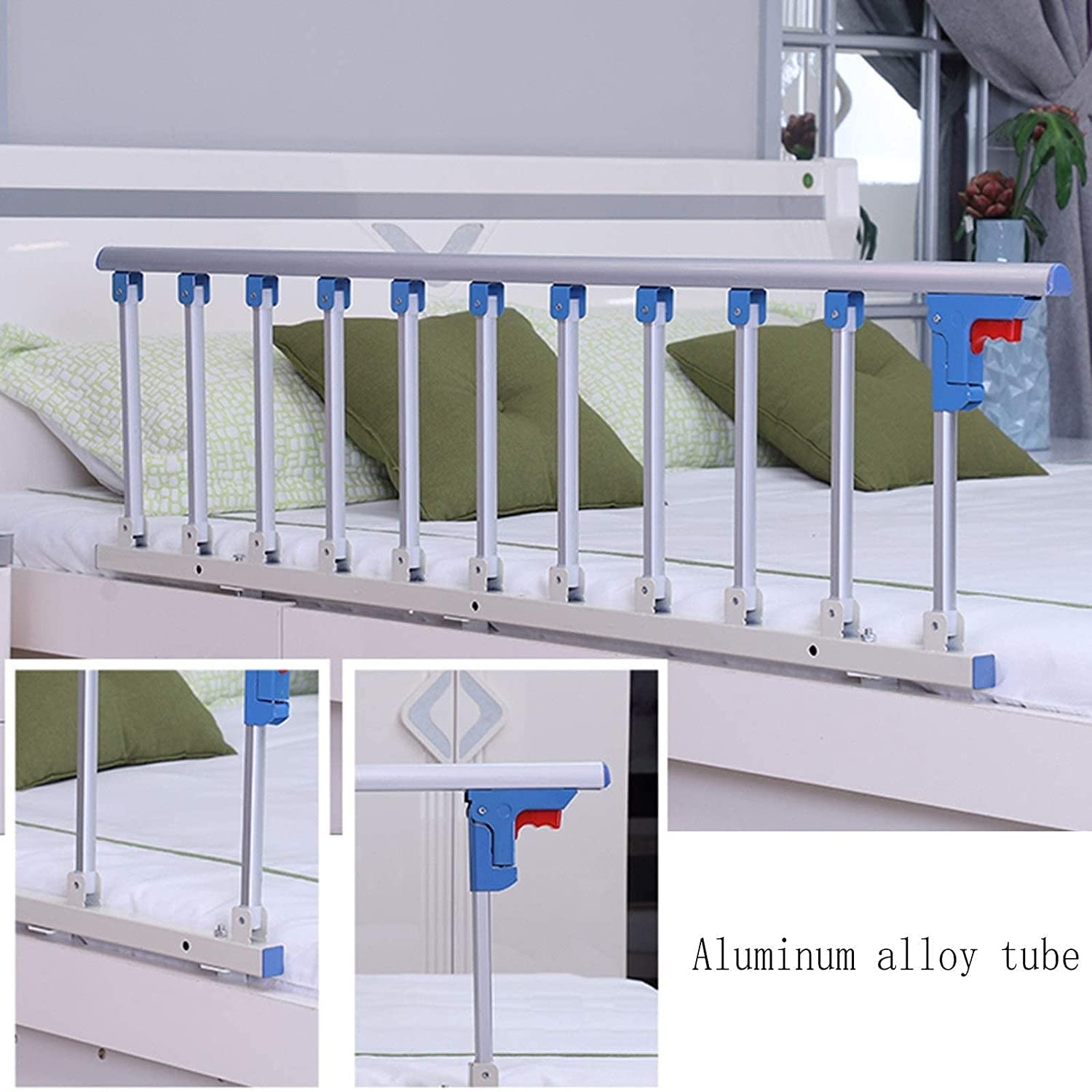 Lato per Anziani Sponde Letto per Anziani Adulti Lega di Alluminio Barra di Sostegno Maniglia per Ringhiera Piega Sponde Laterali Assistenza Domestica Dispositivi di Assistenza alla Sicurezza Corrim