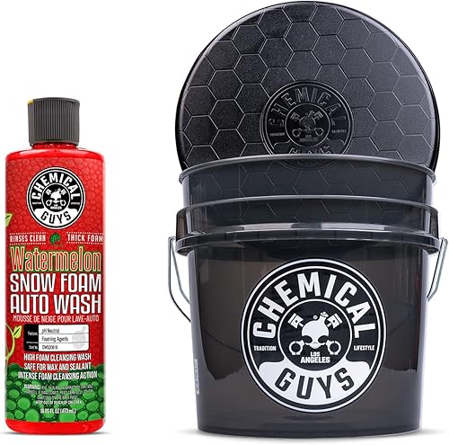 Chemical Guys CWS20816BB - Paquete básico de lavado de autos y cubeta  Jabón de espuma de sandía para lavado de autos, 16 onzas, aroma a sandía +