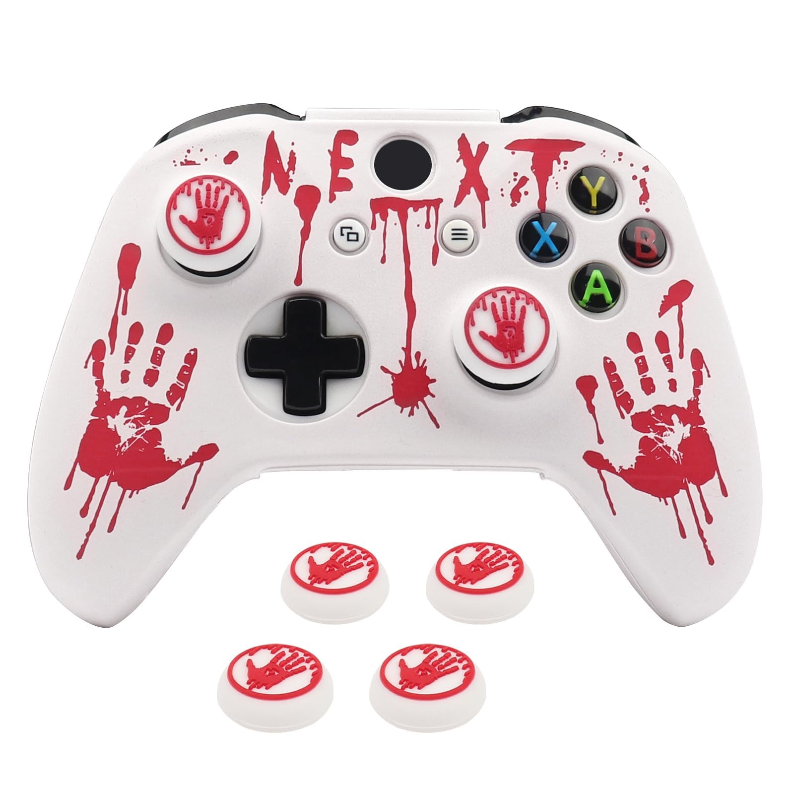 RALAN Laser Blood Handprint Design Controller Skin mit 4 Daumen Griffe für Xbox One, Anti-Rutsch-Silikon-Controller-Abdeckung Schutzhülle kompatibel für Xbox One S/X Gamepad Joystick