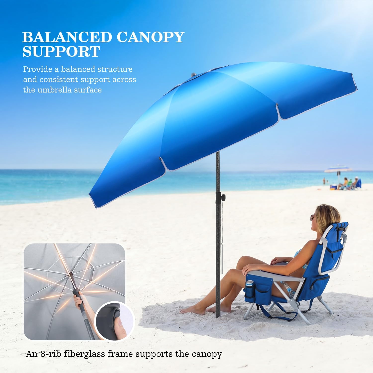 UIRWAY Beach Umbrella, Heavy Duty Windproof Beach Umbrellas with Sand Anchor & Tilt, Sun Protection Portable Beach Umbrella with Carrying Bag for Beach, Patio Garden Pool Outdoor