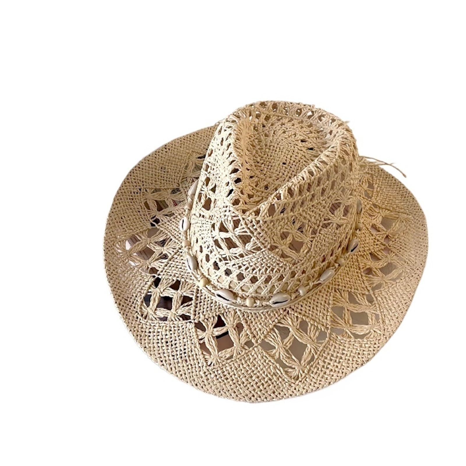 Sombrero Cowboy Sombrero de paja verano hecho a mano clásico vintage ahuecado rizado ala ancha sombrero for el sol pesca gorra escalada Retro
