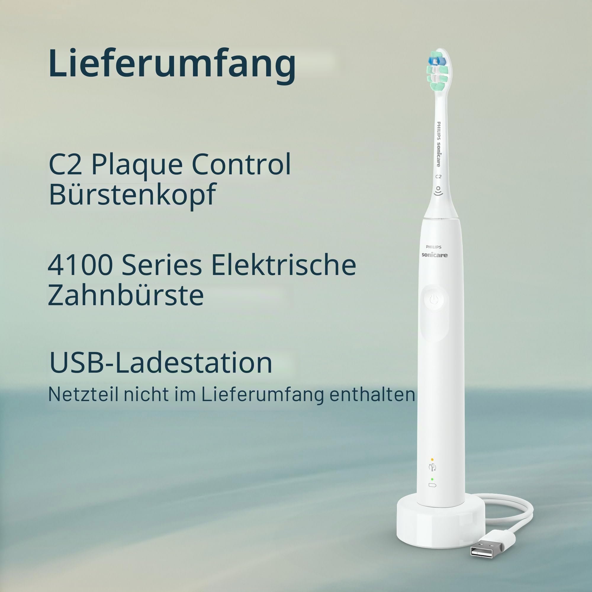 Philips Sonicare 4100 Wiederaufladbare Elektrische Zahnbürste, 1 Bürstenkopf, Weiß