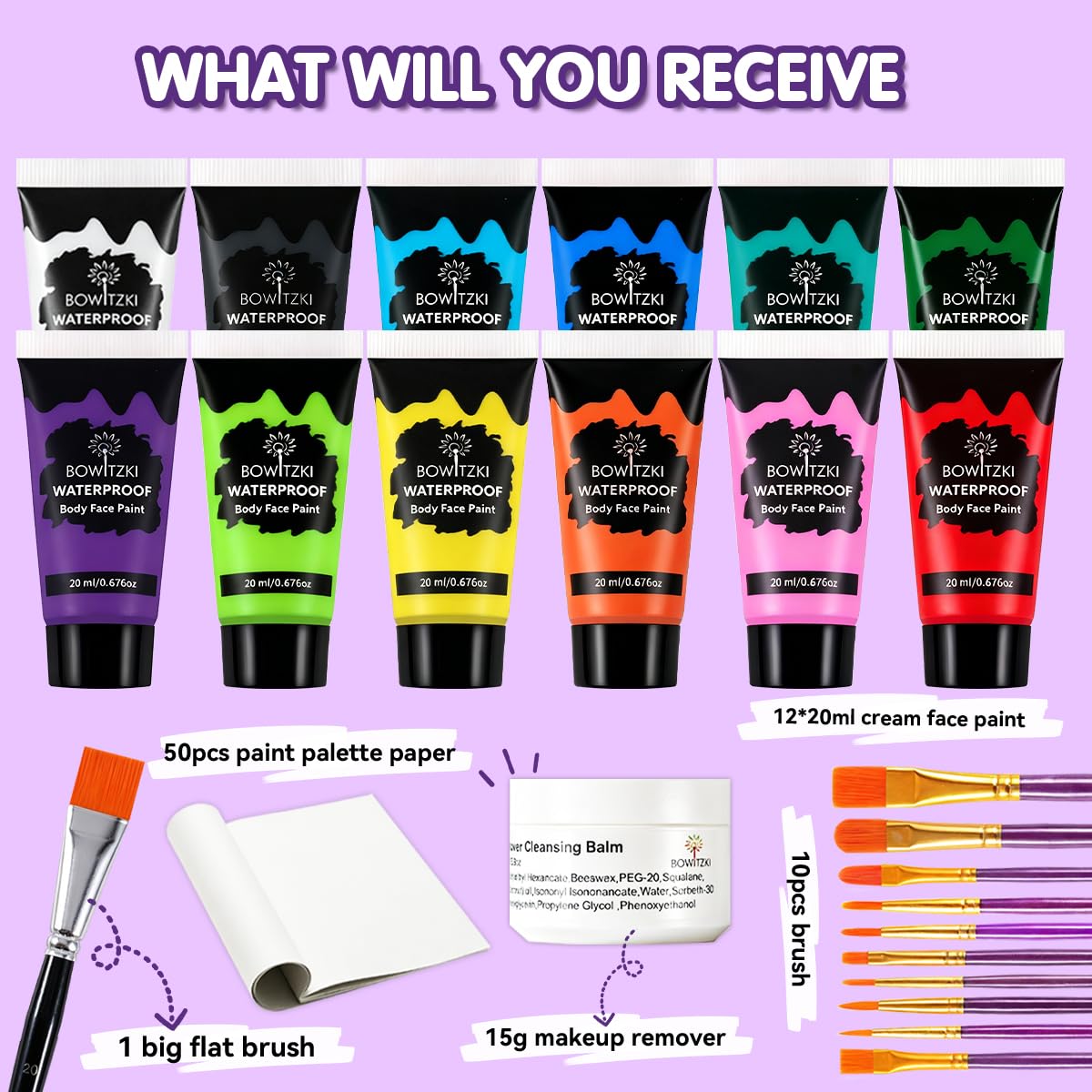 Bowitzki Set di 12 colori per il viso, impermeabili e a prova di sbavature, crema a prova di sudore, per Halloween, carnevale, feste cosplay