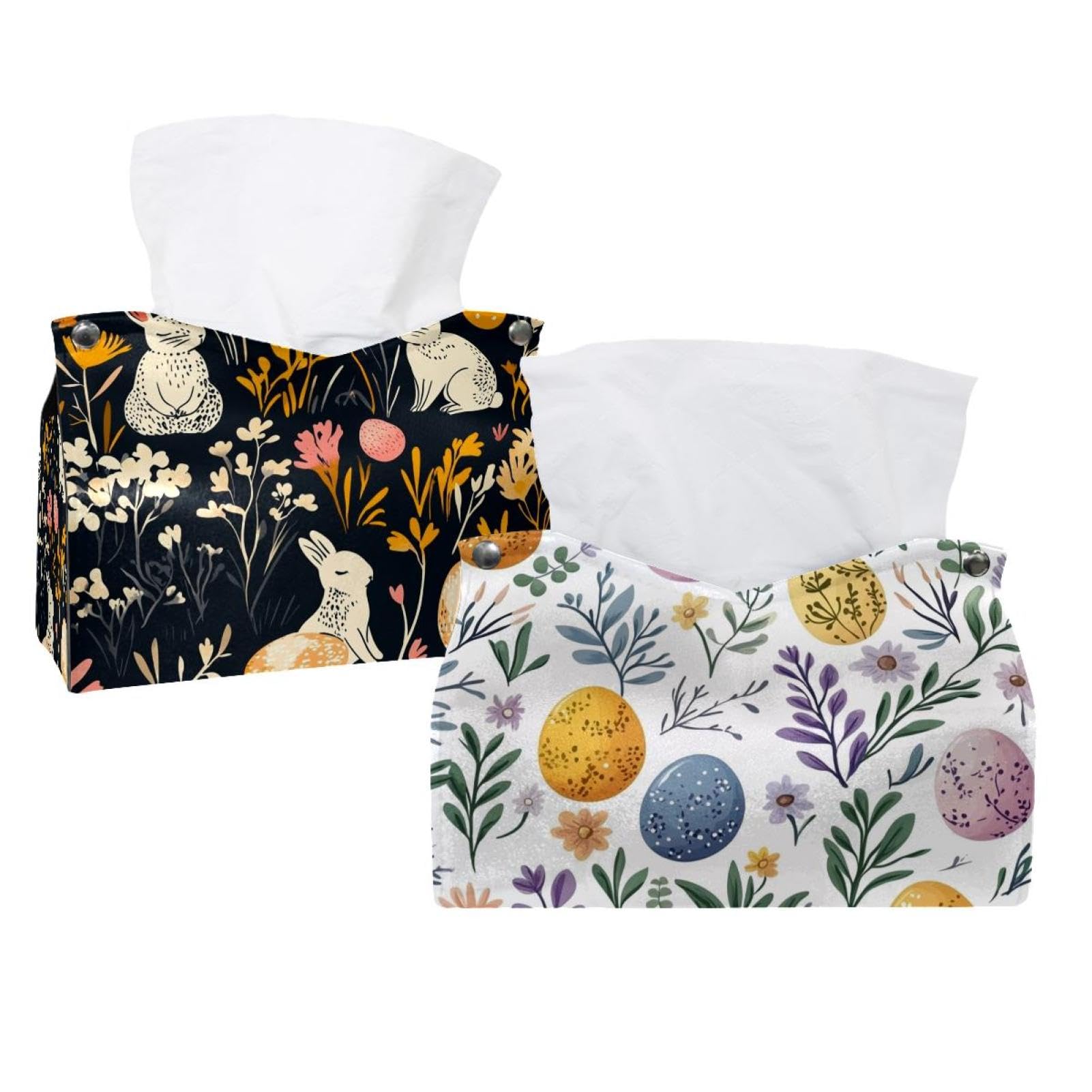 Boîte à mouchoirs en cuir premium aux motifs de Pâques et flore délicate
