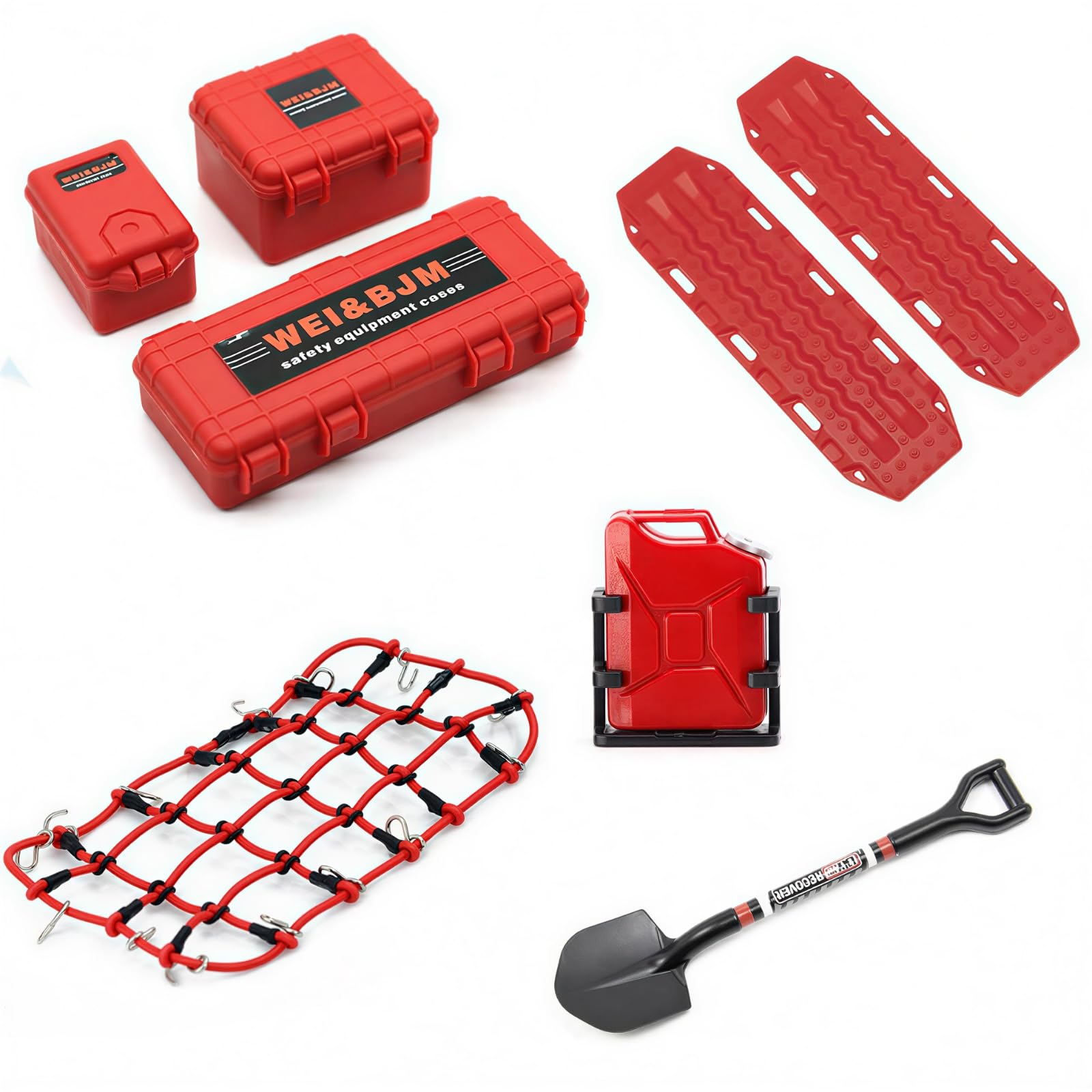 Set de 8 Accesorios para RC Crawler 1/10, Decoración de Coche RC con Red de Equipaje y Kit Scale Deko, Compatible con Modelos 1:10 como Traxxas TRX-4, Axial SCX10 III (Rojo 1/10)
