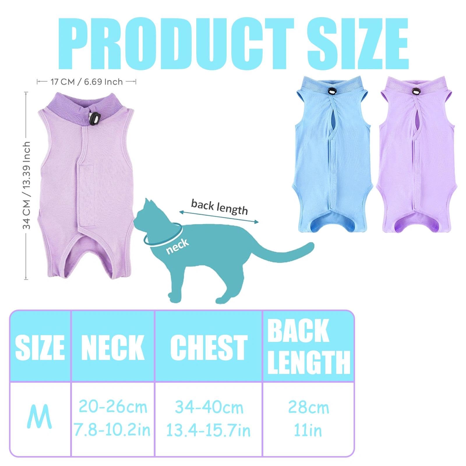 2PCS Gilet de Récupération de Chat,Body Chat Post Opératoire Stérilisation, Combinaison de Récupération pour Chat Anti Léchage， Protection Post-Chirurgie, Contre Les Maladies de Peau -Violet + Bleu(M)