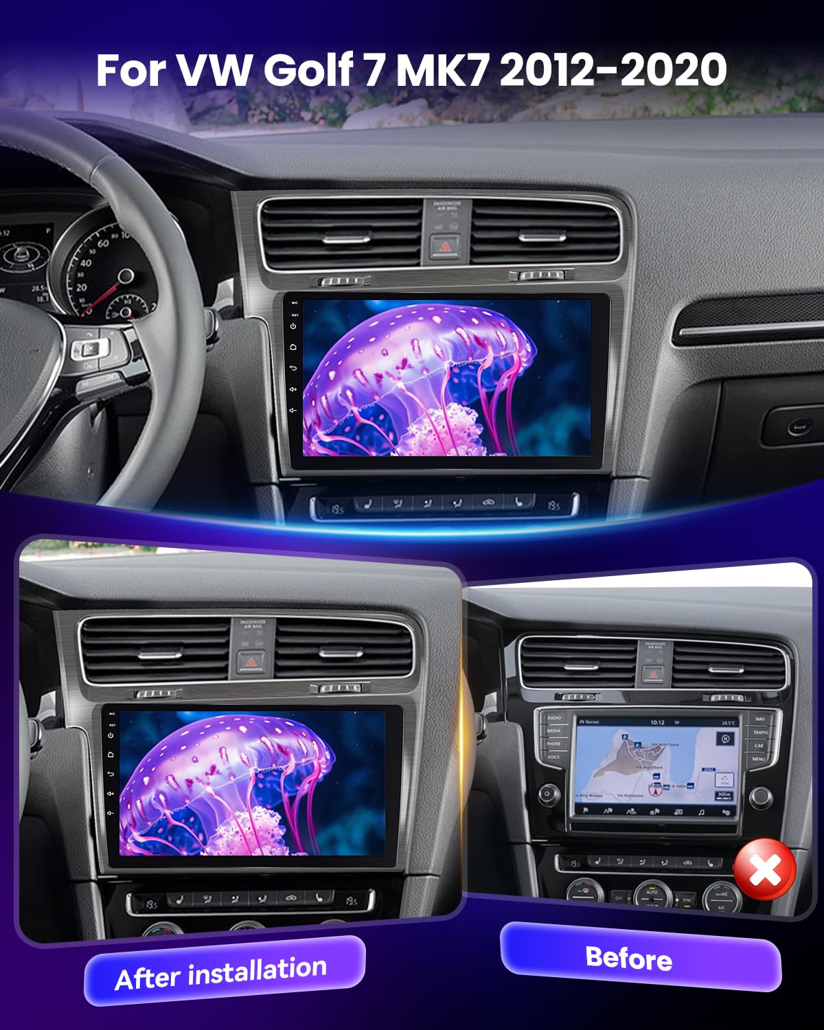 NHOPEEW Autoradio 8 Core 6+128G Android per VW Golf 7 MK7 2012-2020 con Carplay wireless e Android Auto DSP Wifi GPS Comandi al volante Vista panoramica a 360