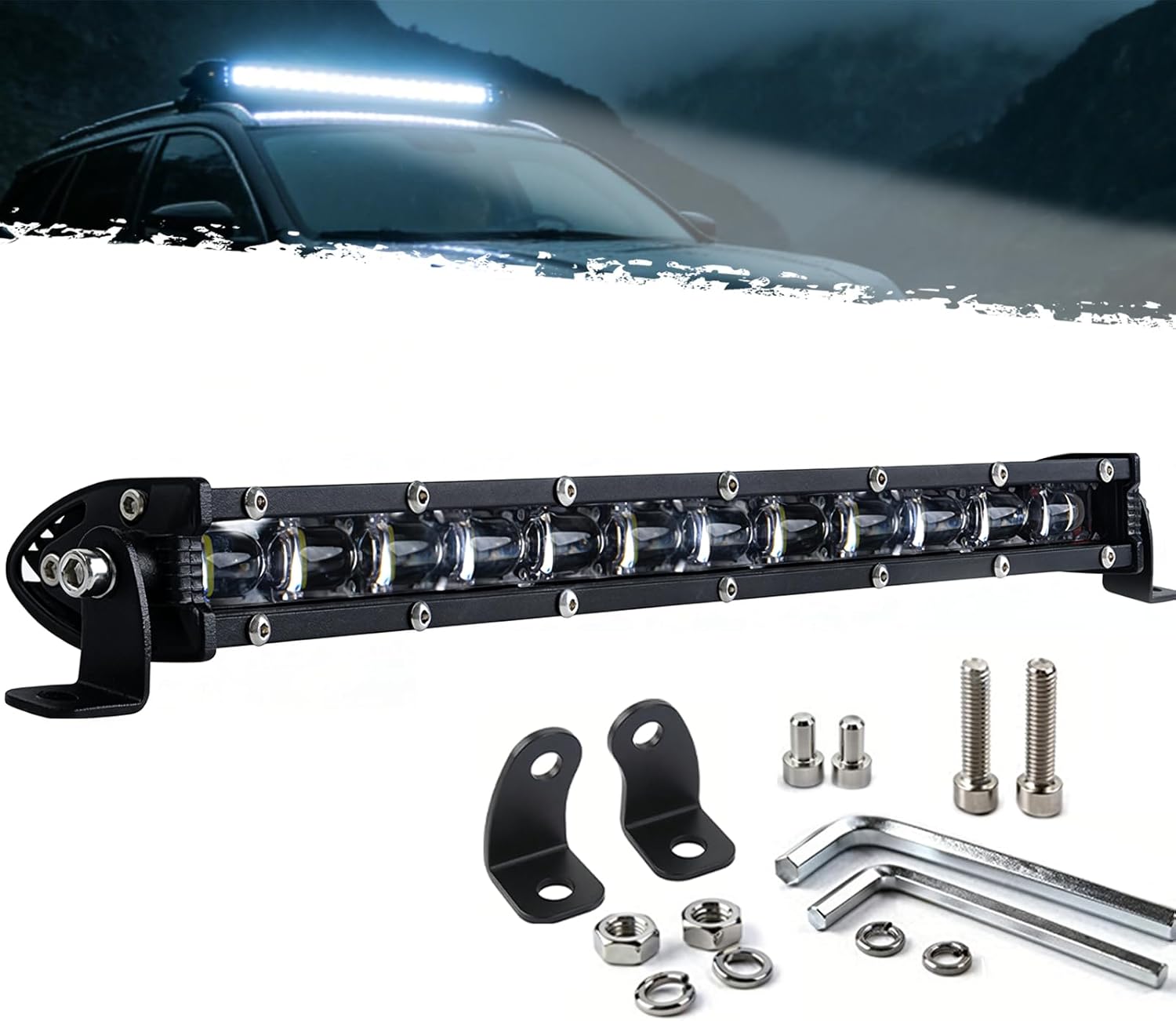 DIBMS LED Light Bar 14" Signal Row Light Bar, 40W Spot Flood Combo Off Road Light, Waterproof Slim Light Bar for Car Boat ATV SUV UTV Truck