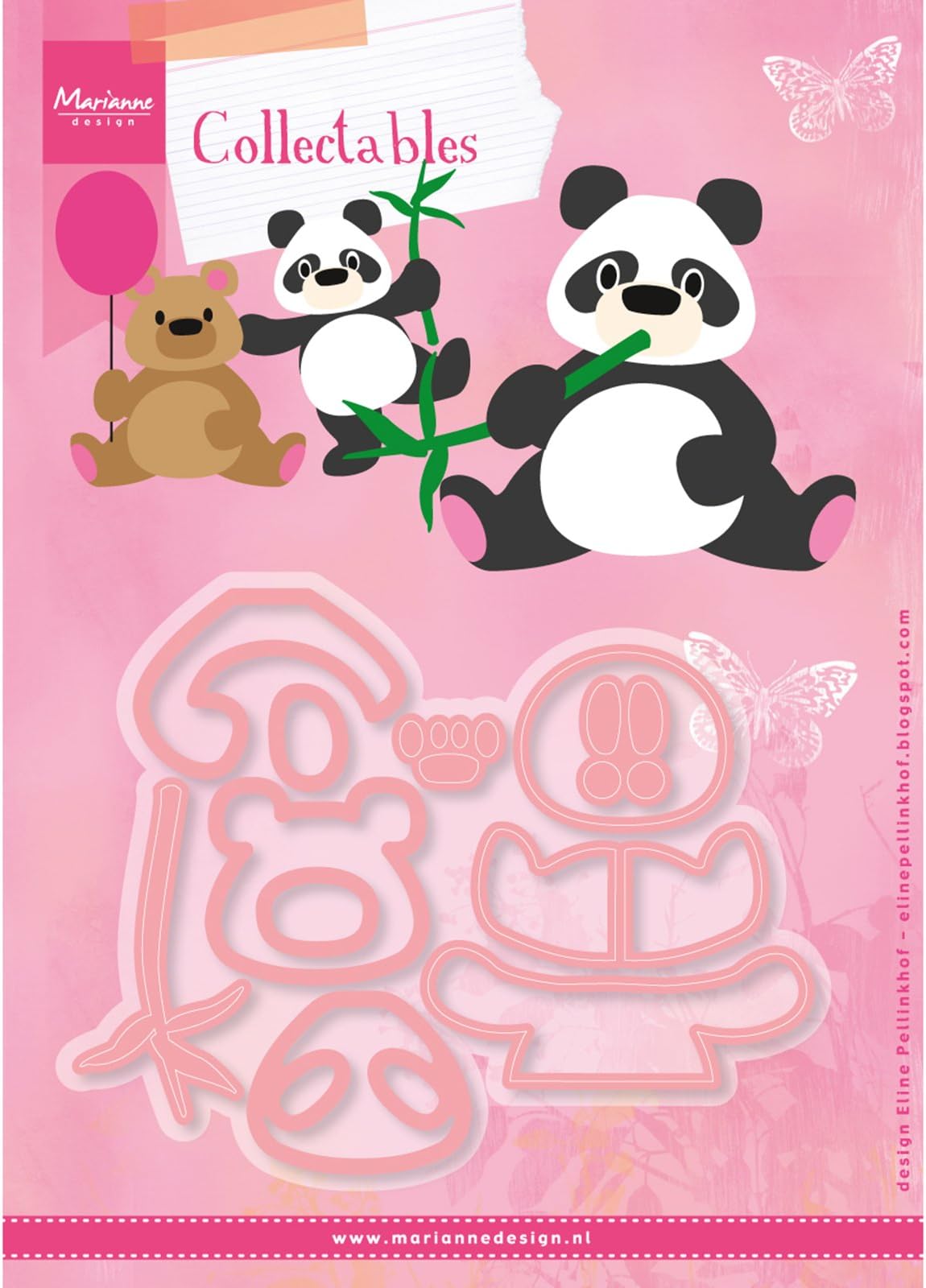 Marianne DesignCollectables Eline's Panda & Bear Die, 21 x 15.4 x 0.2 cm, Pink