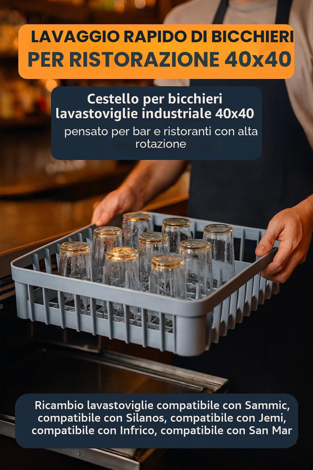 RO Linea Bianca - Cestino per lavastoviglie, 20 pivot, 400 x 400 x 110 mm, in polipropilene industriale, impilabile, forato, essiccato, compatibile con Sammic Silanos Jemi Infrico San Marino