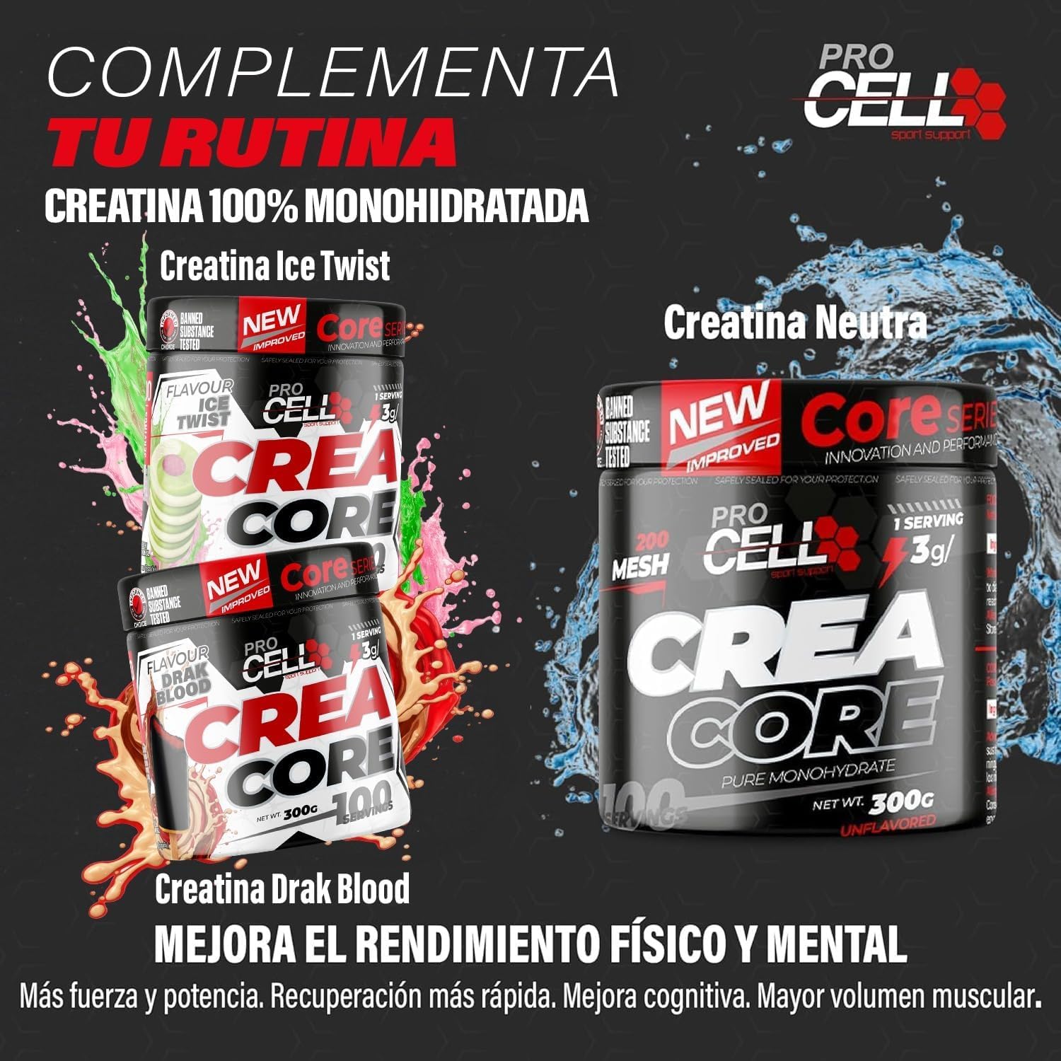 PACK Procell Proteinas Whey Advanced 2Kg (Cookie Dough) + Creatina monohidratada 200Gr + Shaker "REGALO" Gana masa muscular, Fuerza, Resistencia, Tonificacion muscular, Recuperacion deportiva