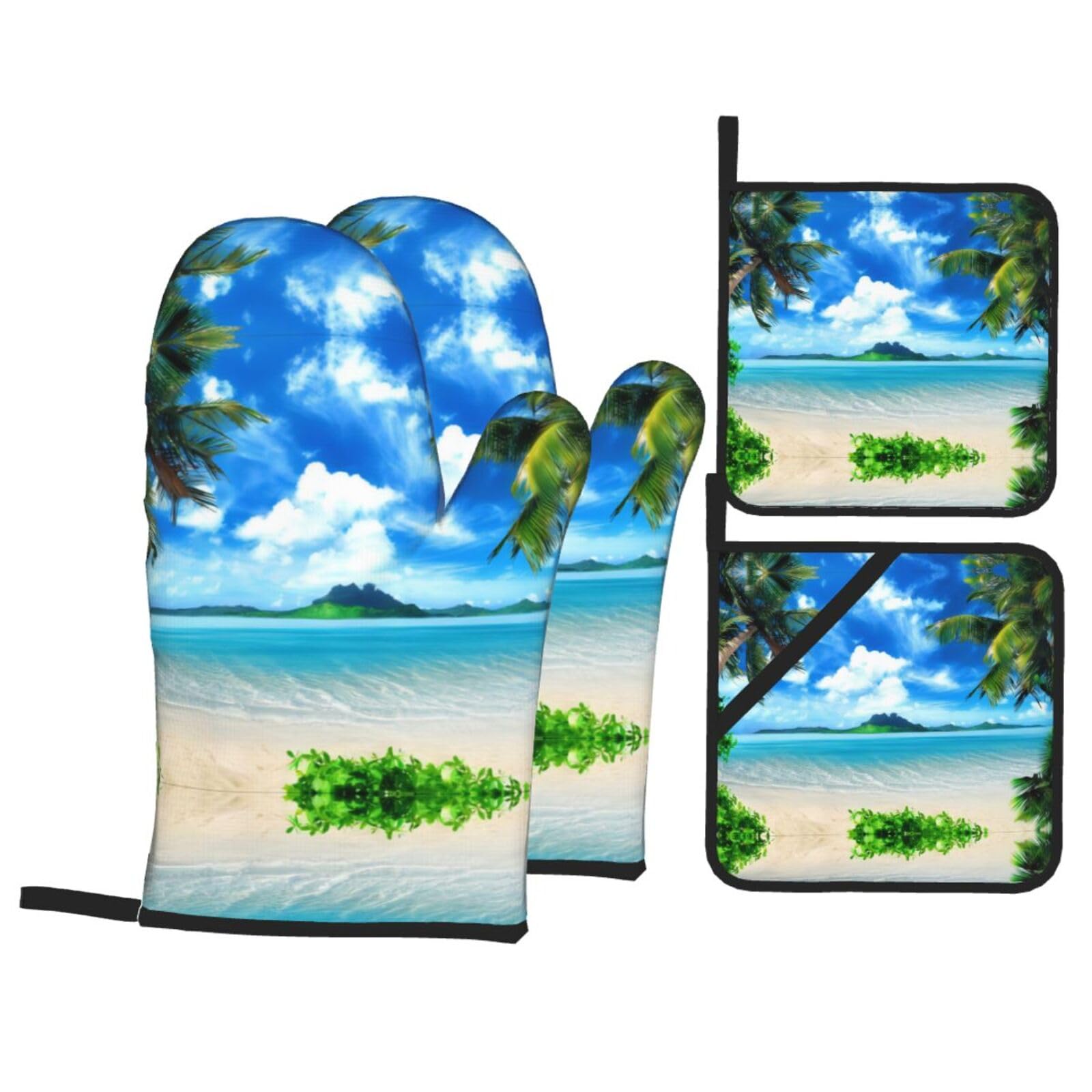 YYHHAOFA The Sea Prints Kitchen Baking Set with Heat Resistant Pot Holders & Oven Mitts - Waterproof Layers for Cooking, Grilling & Serving, Includes Pocket Layer