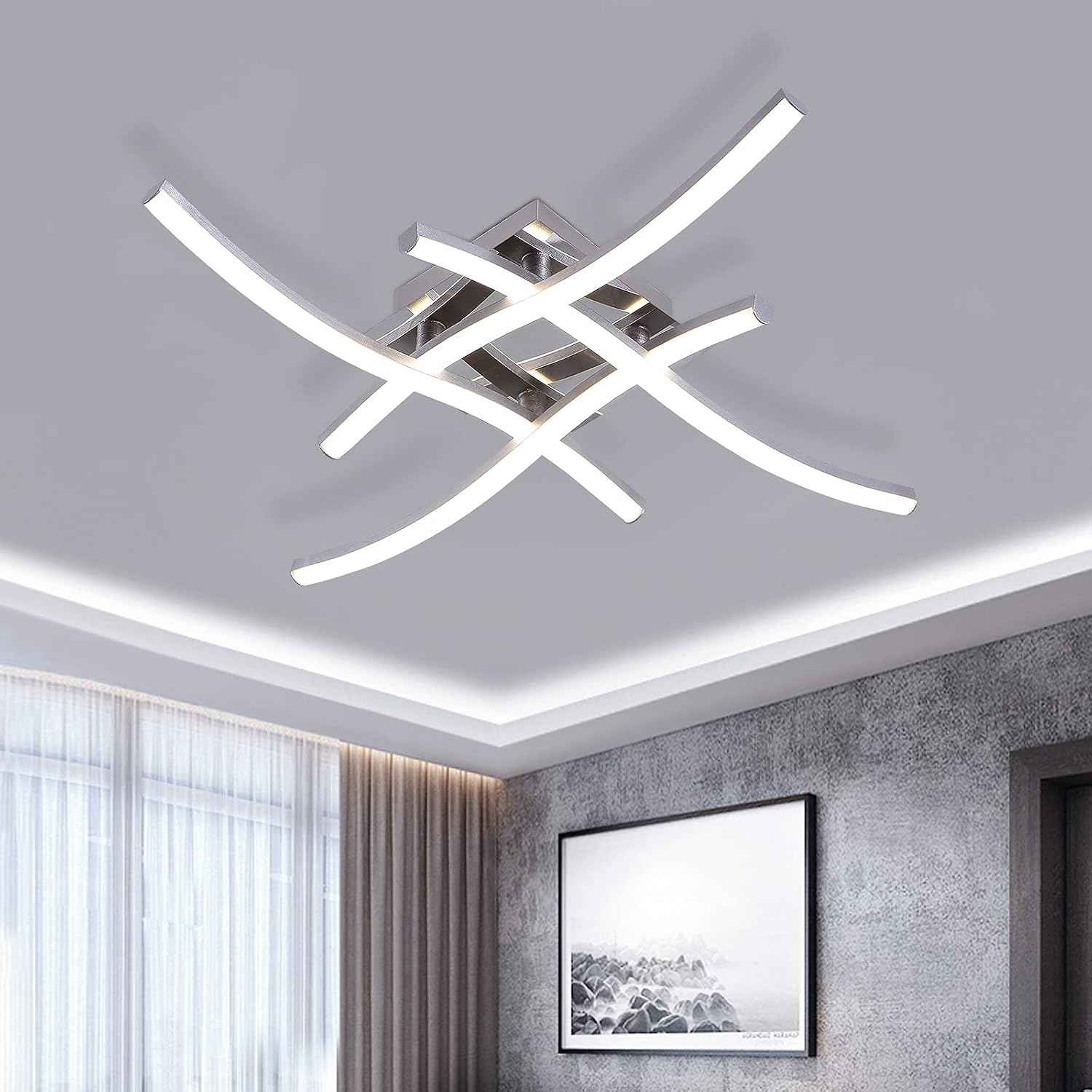 Goeco Modern LED Ceiling Light, 4000K 24W Flush Mount Ceiling Light Curved Design, 2200LM Light Fixtures Ceiling Mount Led Light for Bedroom, Hallway, Kitchen, Living Room