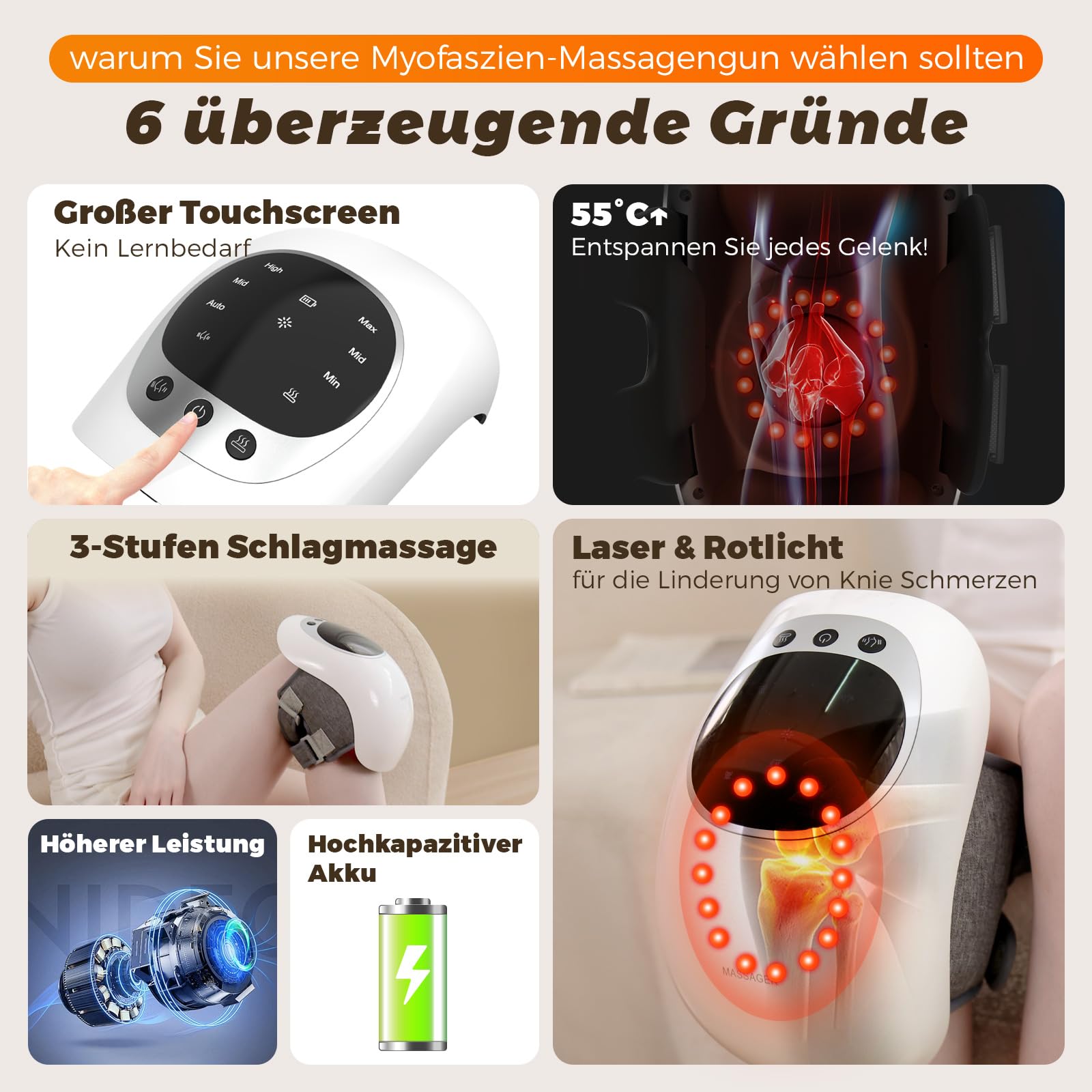 Masajeador para Rodillas – 3 Niveles de Temperatura, Terapia de Luz Roja, Pantalla LCD, Terapia de Calor y Vibración, 7000 RPM, Autonomía 120 Minutos