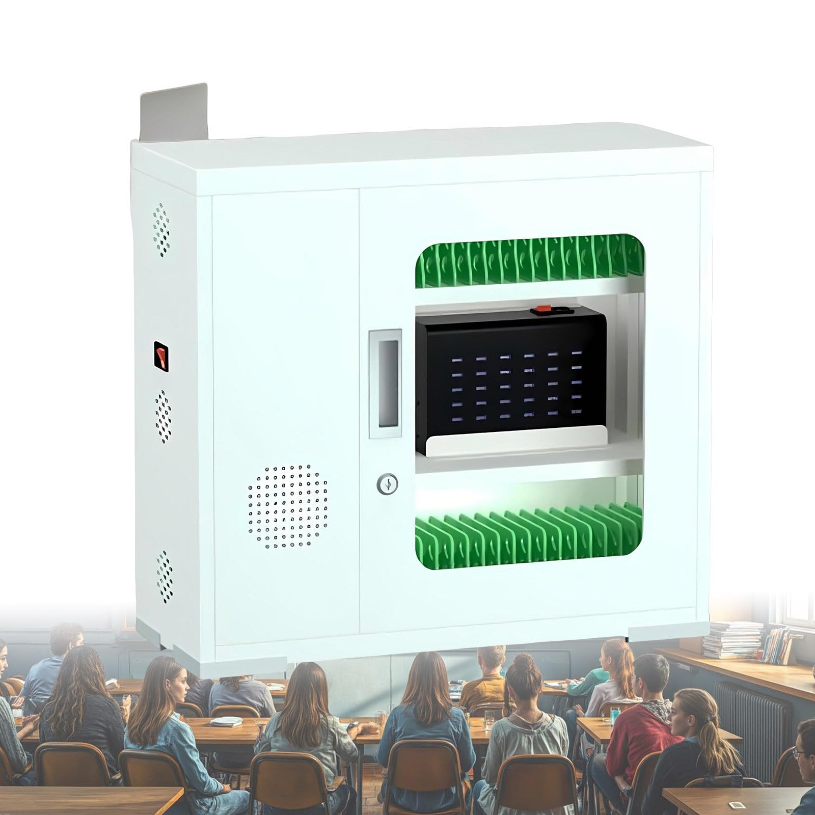 Ladeschrank mit Wandhalterung – sichere USB-Ladebox mit 12 Steckplätzen für mobile Geräte in Büros, Schulen, Krankenhäusern und Fitnessstudios