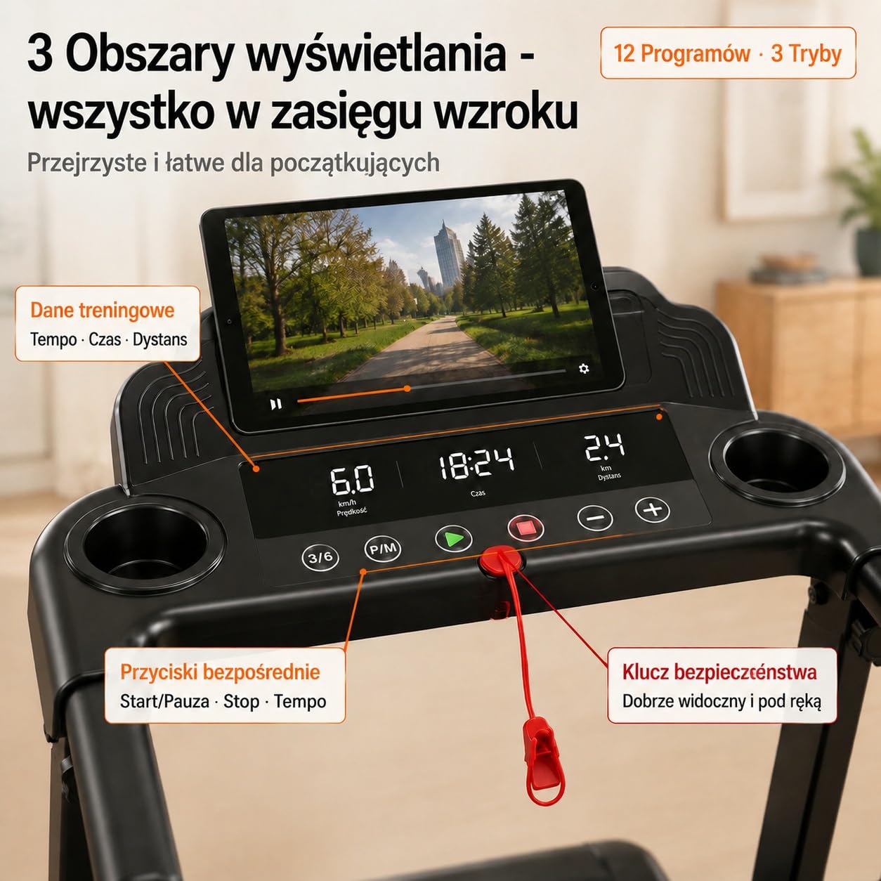 składana bieżnia do domu, Walking Pad 12 km/h z nachyleniem 12%, silnik 3.0 HP, wyświetlacz LED, do 138 kg, do chodzenia, joggingu i biegania
