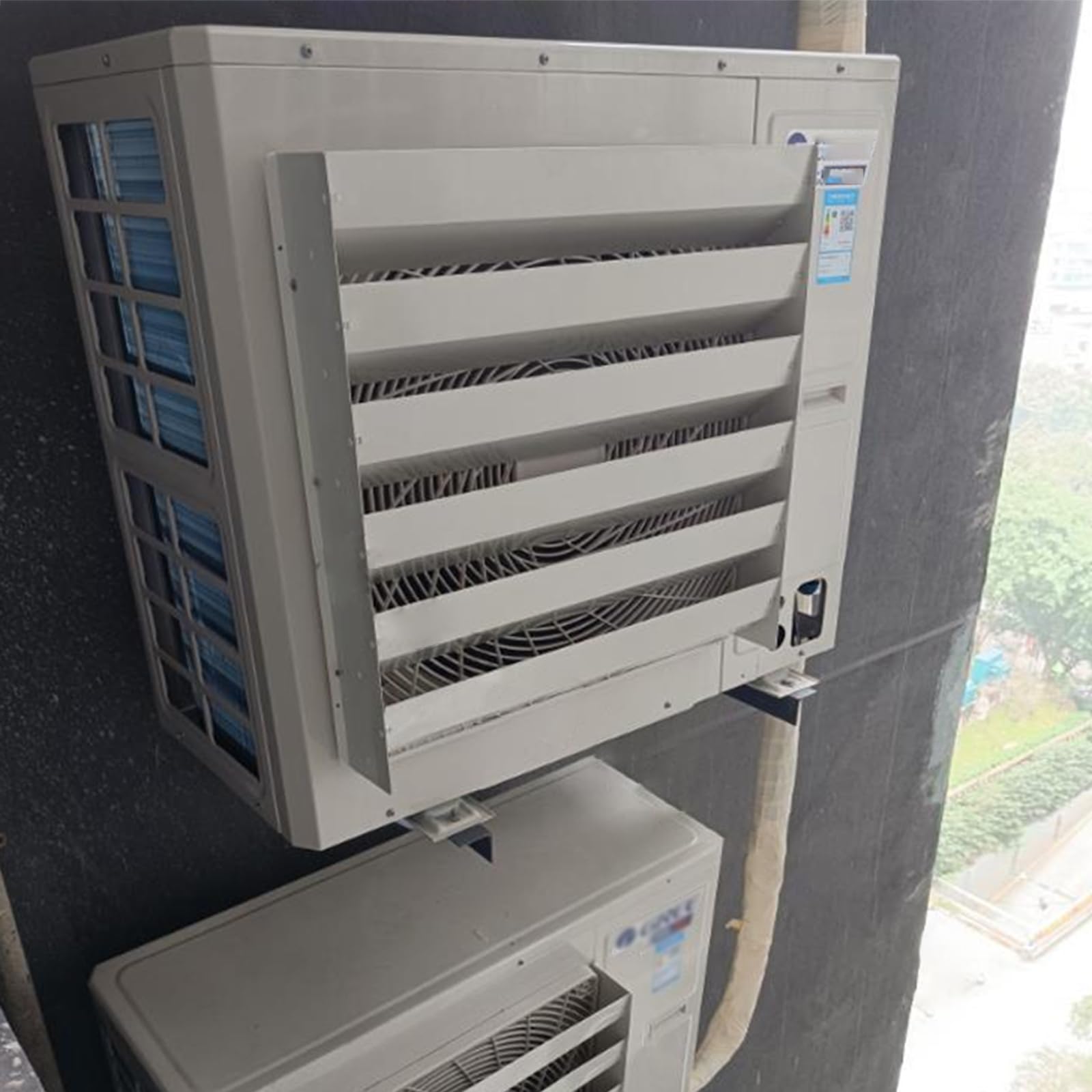 aria condizionata all'esterno, Deflettore esterno for copertura unità AC resistente alle intemperie, bianco in acciaio inossidabile, dimensioni multiple(50x50x9cm)