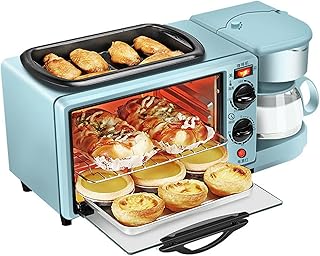 Wgwioo Machine À Petit-Déjeuner Multifonction 3-en-1, Mini-Four Multifonction, Petit Gril Électrique Portable 9L (Four Électrique + Cafetière + Plaque De Friture Antiadhésive)