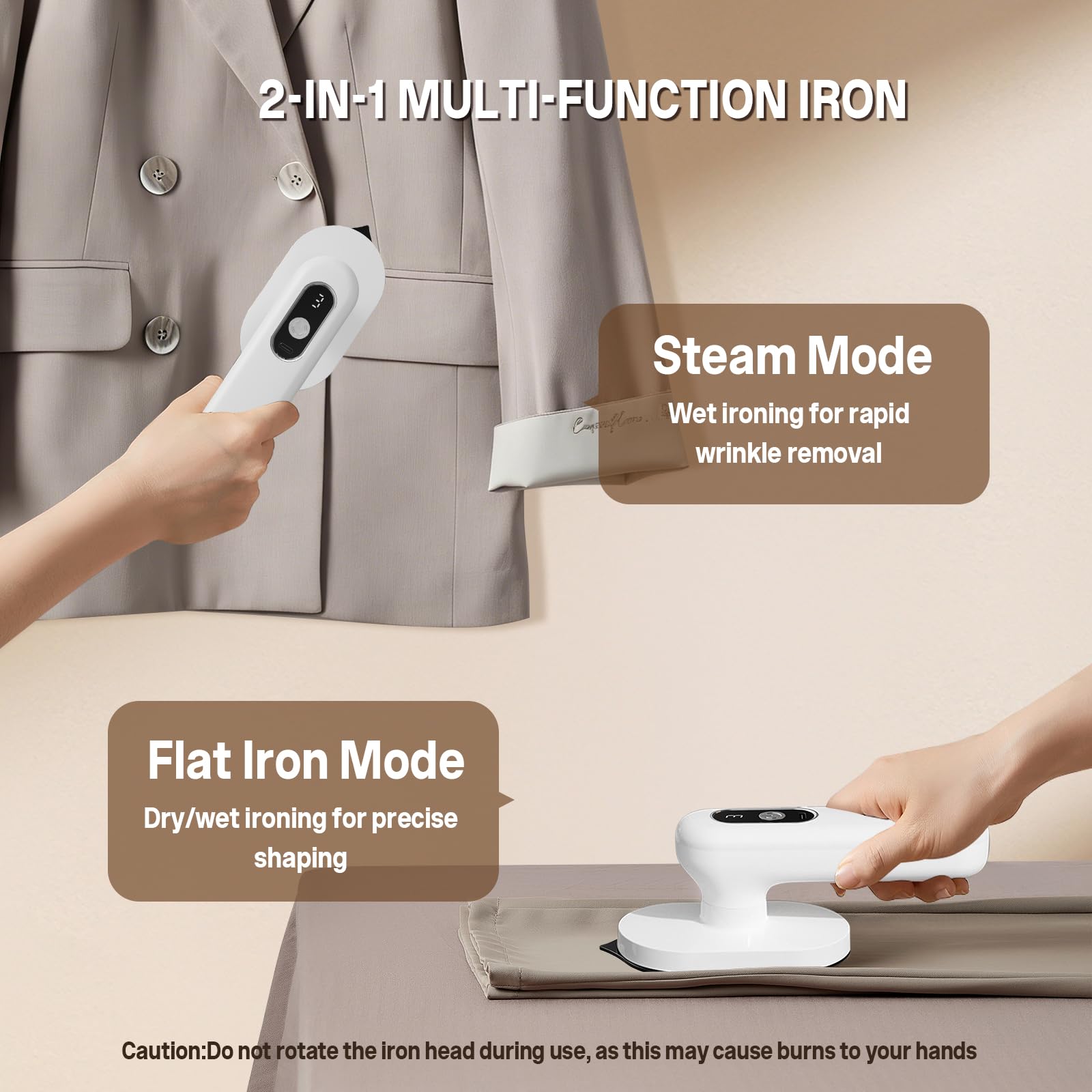 auvstar Plancha de Ropa Sin Cables para Viaje con Batería 4000mAh,Mini Plancha Portátil con 3 Niveles de Temperatura,Recargable USB-C,Ultra Ligera para Negocios,Camping y Hogar