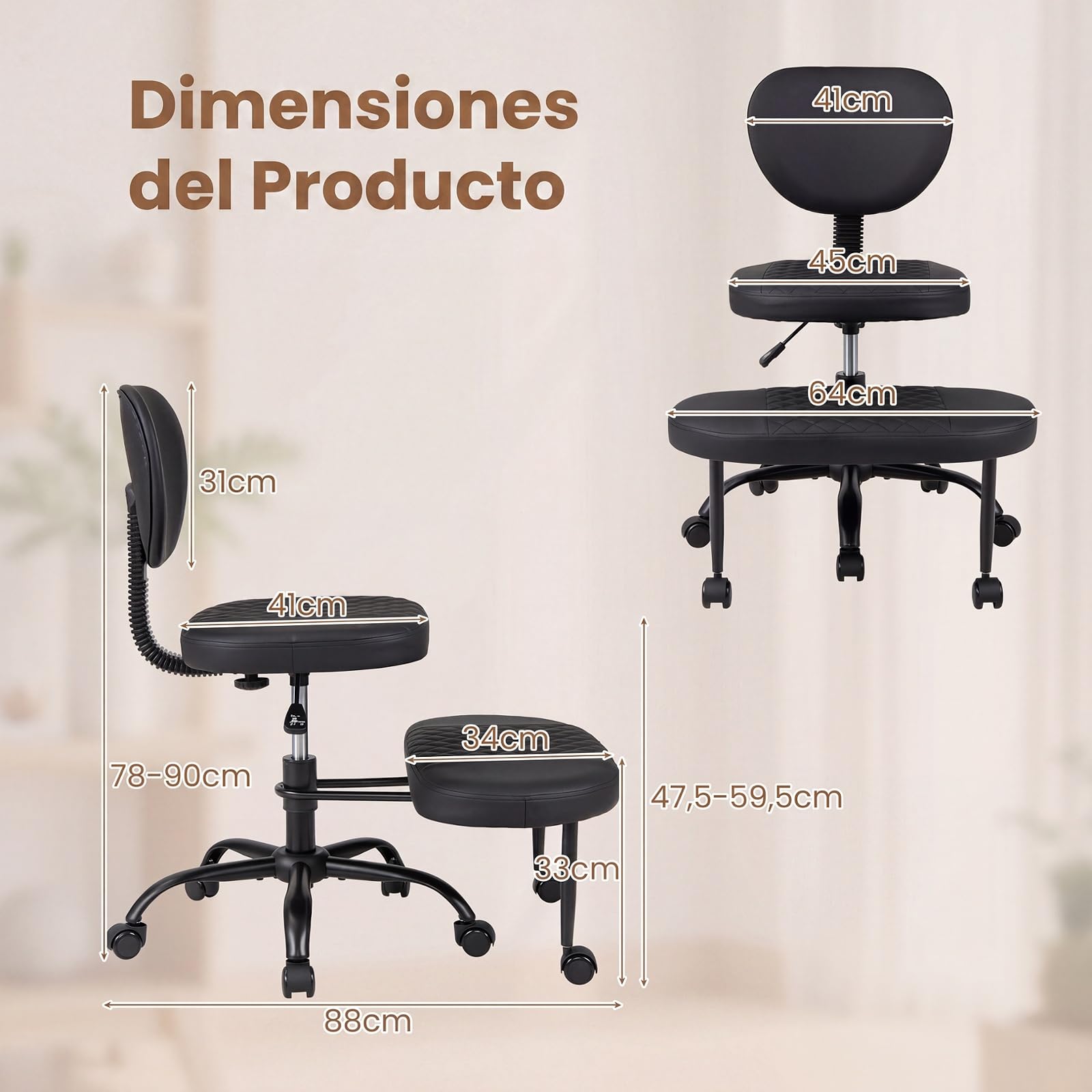 COSTWAY Silla Ergonómica de Rodillas, Respaldo, Reposapiés Giratorio a 360° | Silla Oficina de Piernas Cruzadas con Ruedas, Altura Ajustable y Asiento Tapizado, Taburete para Meditación, Yoga, Trabajo