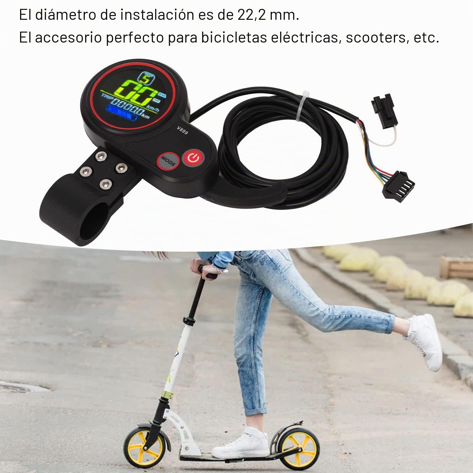 BuyWeek Panel de Pantalla LCD para Patinete Eléctrico, Panel de Control de Salpicadero de LCD de Acelerador de Pulgar para Scooter Eléctrico con USB 24V 36V 48V