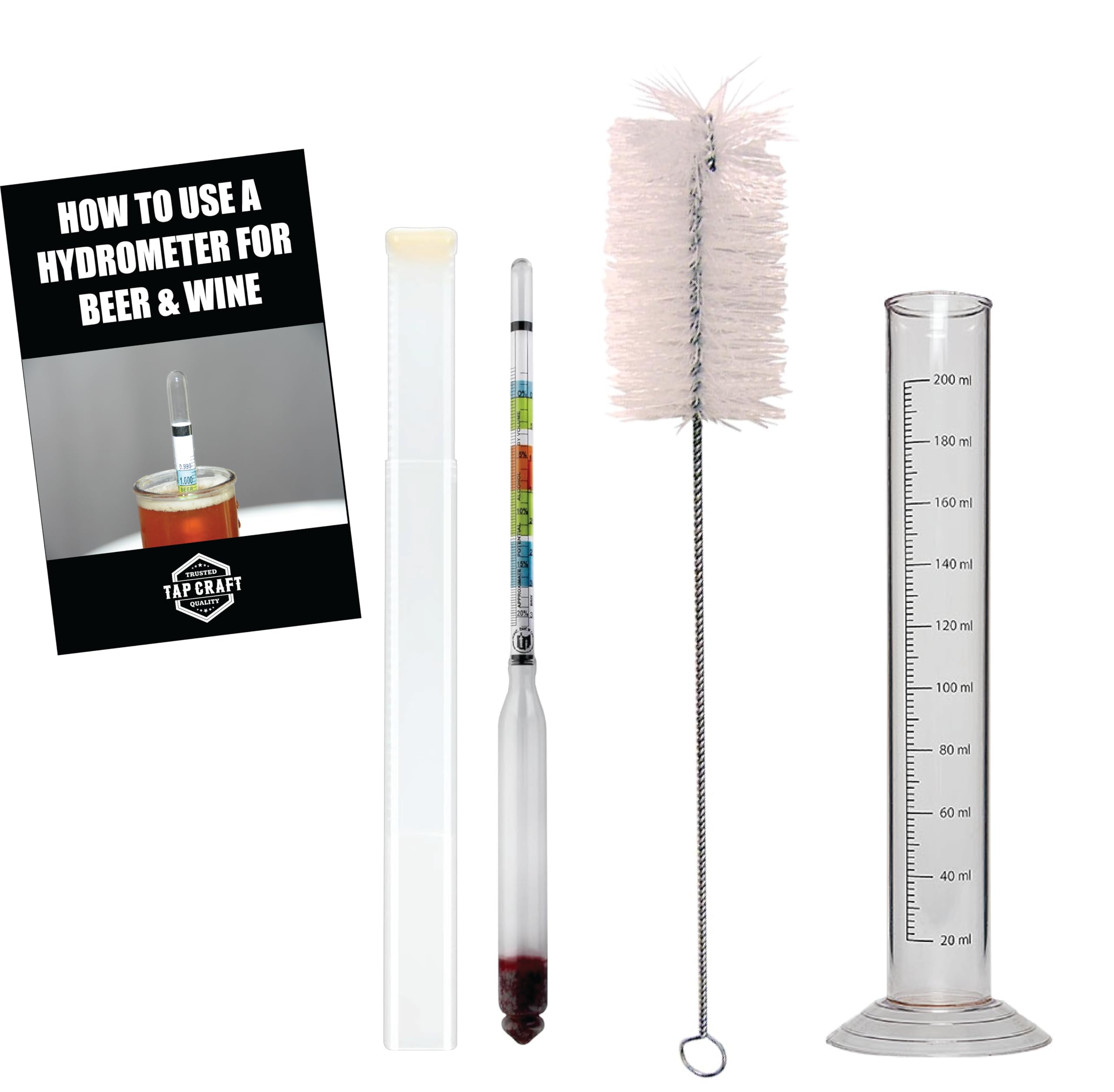 Tapcraft - Gravity Testing Kit – Hydrometer and Test Jar with Cleaning Brush & Brewing Guide – for Beer, Wine & Fermentation