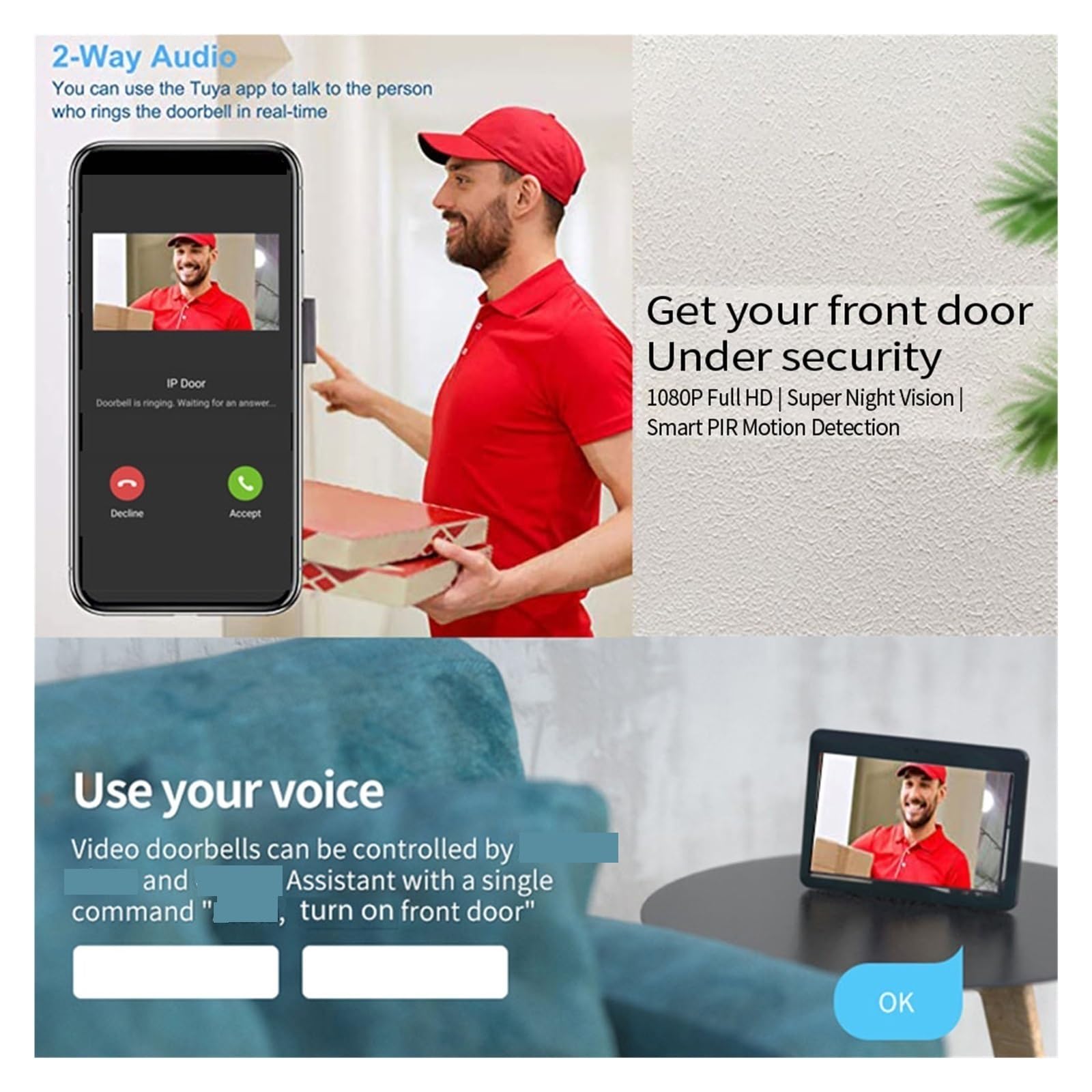 Timbre inalámbrico Timbre De Vídeo De 7/10 Pulgadas WiFi Timbre De Puerta Exterior Impermeable IP65 Intercomunicador Hogar Inteligente Inalámbrico Puerta Teléfono Cámara para la Oficina de la Escuela