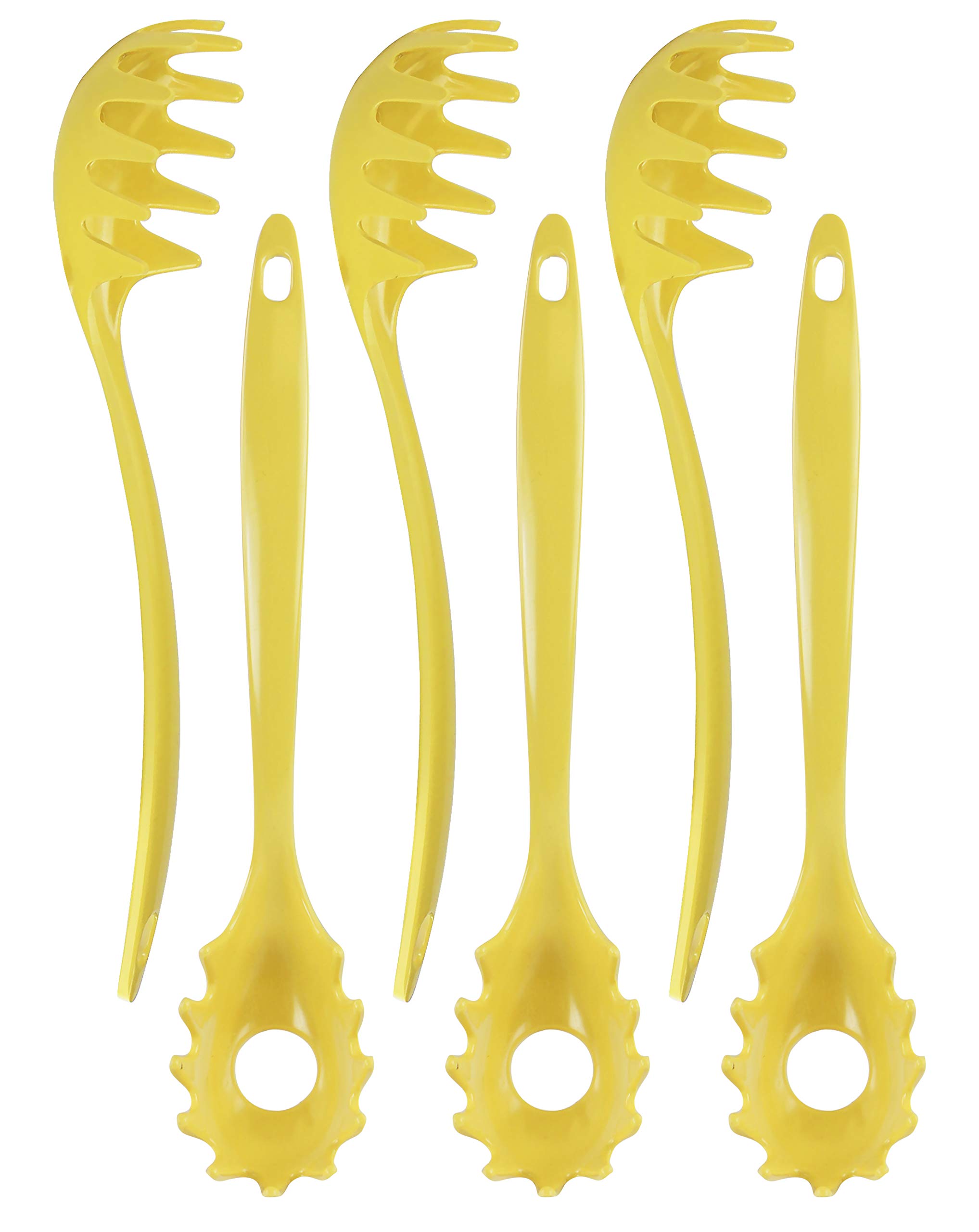 Spaghetti Spoon, Pasta Server, Fork with Ergonomic Handle, Heat Resistant, BPA Free,11.5 inch Melamine Utensil by Reston Lloyd, 6 piece set, Lemon