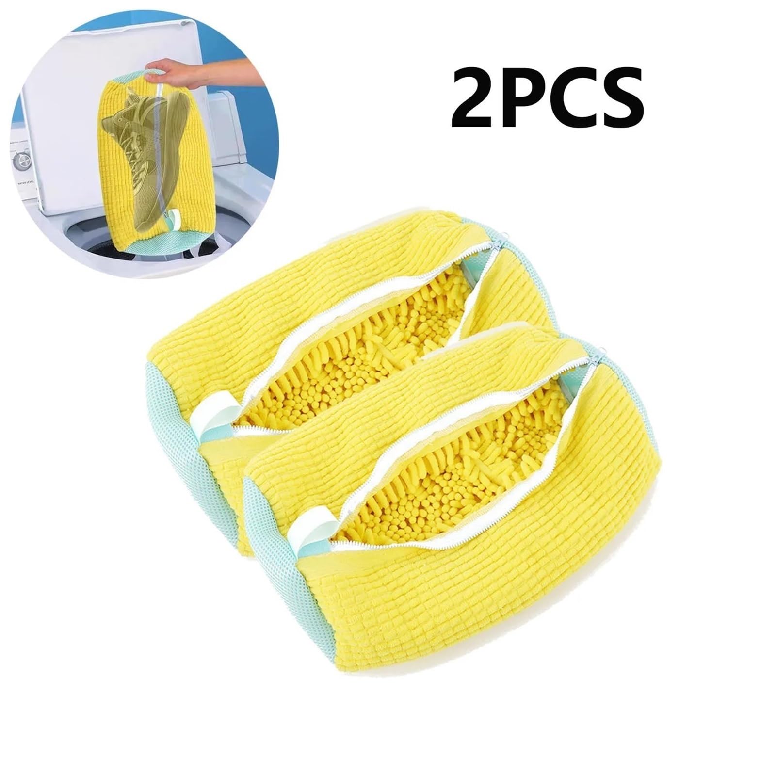 1/2 sacchetti protettivi per scarpe da bucato, in fibre di poliestere, per lavare le scarpe, accessori per lavanderia, colore giallo, 2 pezzi