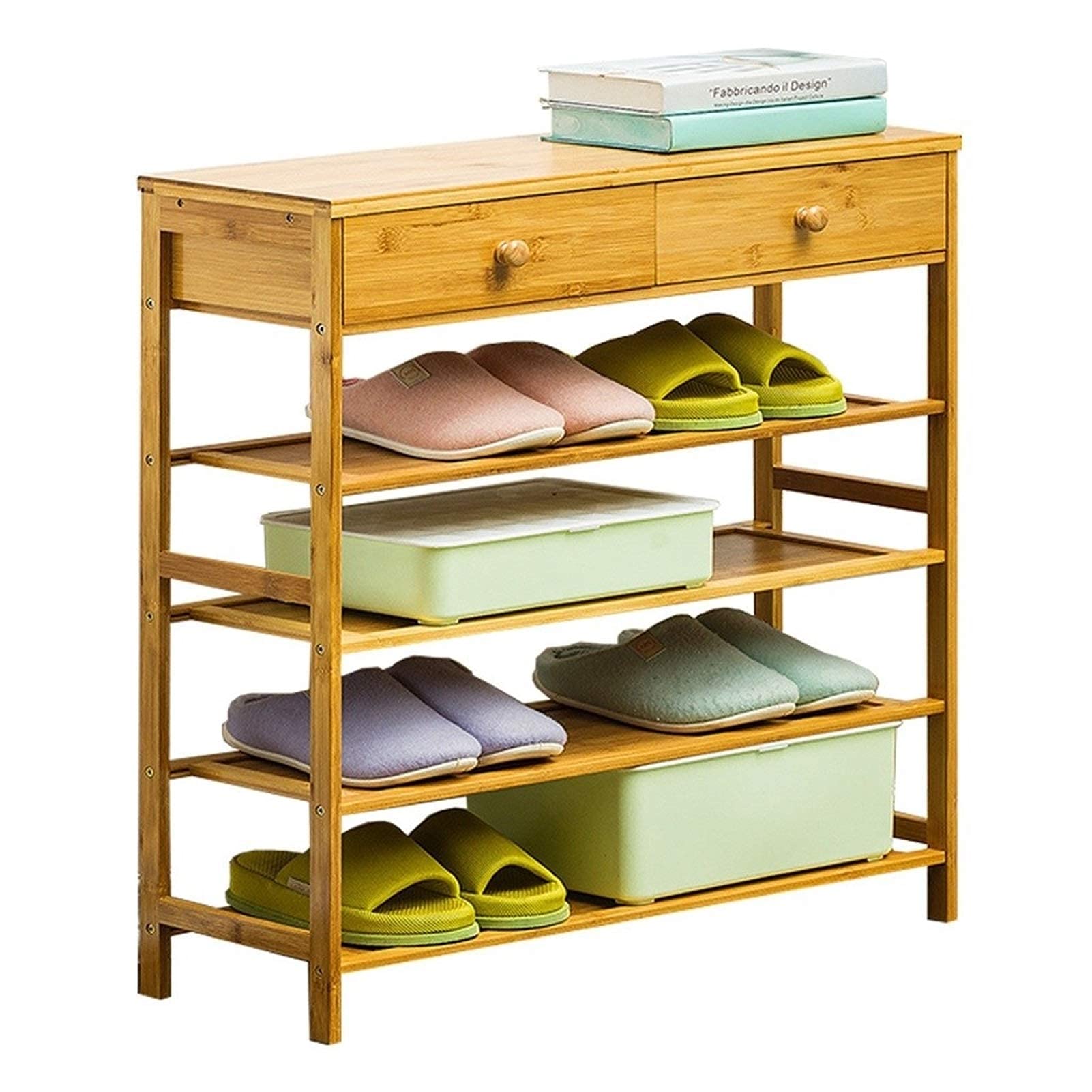 Étagère à chaussures en bambou naturel NMDCDH avec tiroirs pour un rangement élégant
