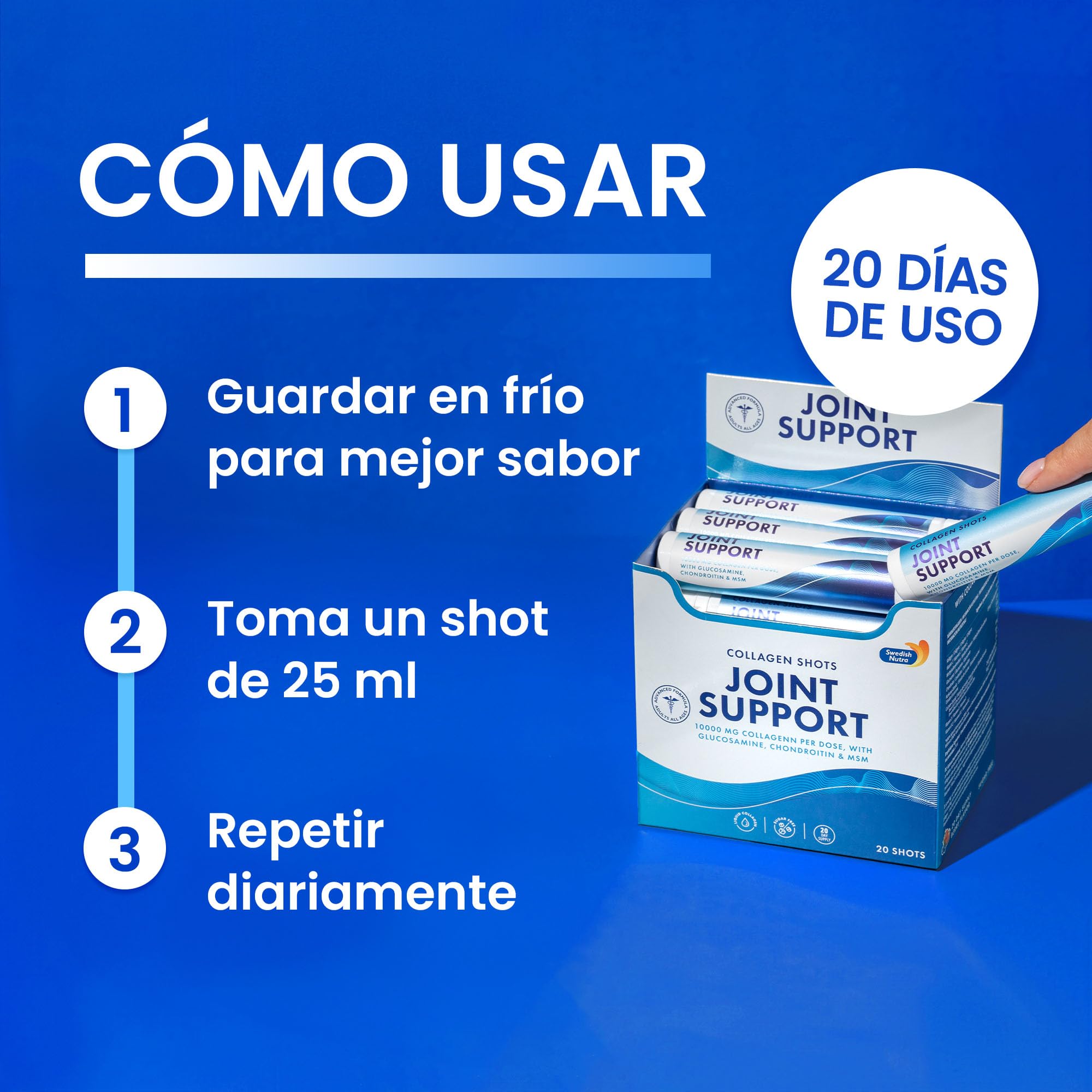Swedish Nutra - Suplemento líquido para el apoyo articular - 40 dosis diarias de 25 ml | Colágeno hidrolizado puro (tipo I, II, III), glucosamina, MSM, condroitina, cúrcuma y ácido hialurónico para