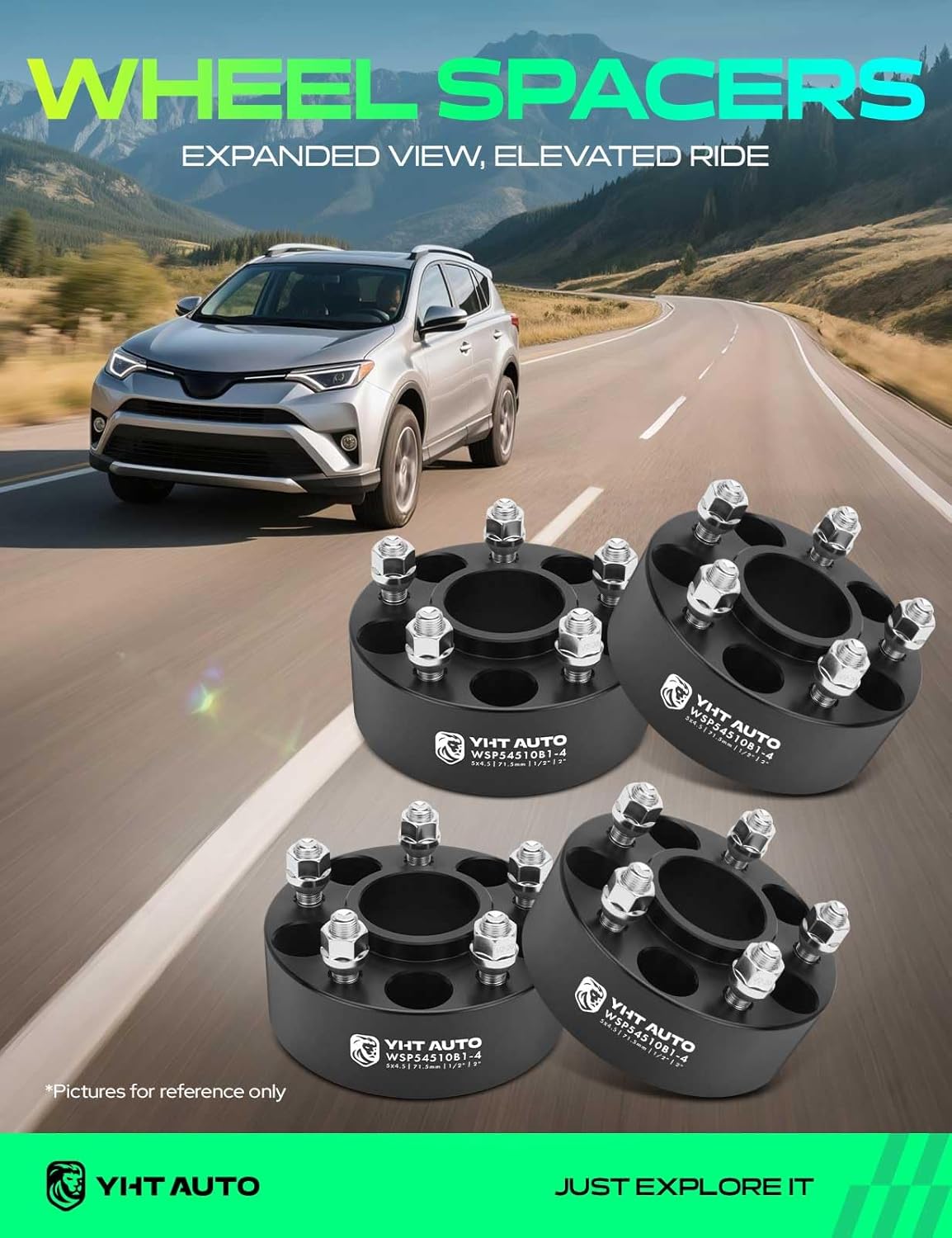 YHTAUTO 5x4.5 Hub Centric Wheel Spacers 2 Inch Compatible with Jeep Cherokee, Comanche, Grand Cherokee (ZJ Models), Liberty, 5x114.3mm Tire Spacers w/ 1/2 Inch-20 Studs 71.5 mm Hub Bore 5 Lug 4PCS