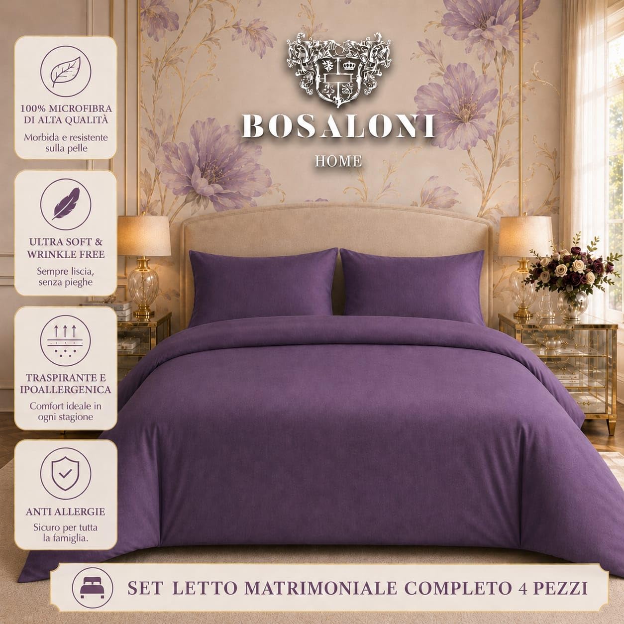 BOSALONI HOME Essential Collection komplet pościeli dwuosobowej 220 x 230 cm, prześcieradło z gumką 160 x 200 + 35 cm i 2 poszewki na poduszki 50 x 80 cm, elegancki zestaw pościeli z miękkiej